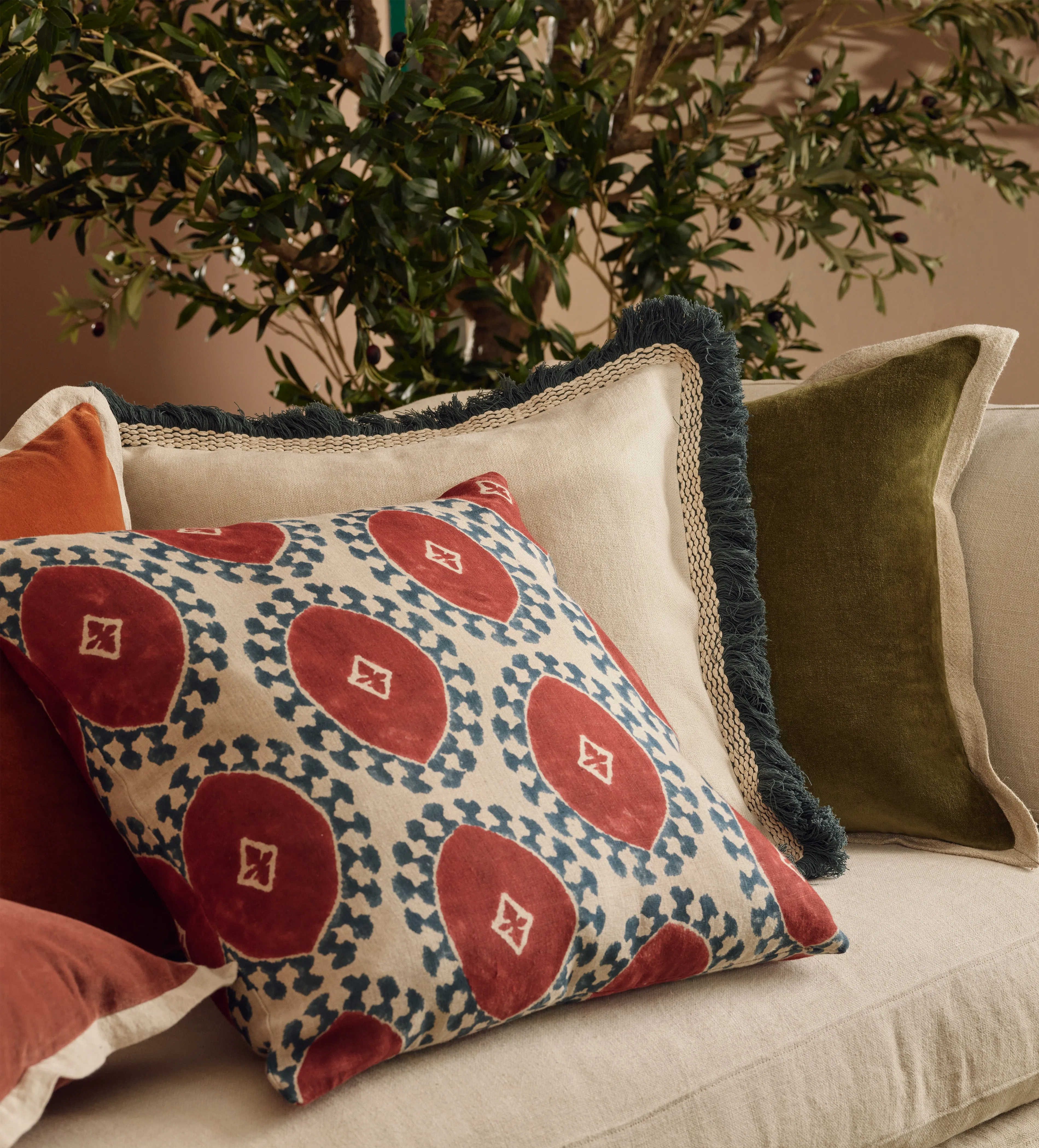 Contorno Cushion Cover - Blood Orange, Linen