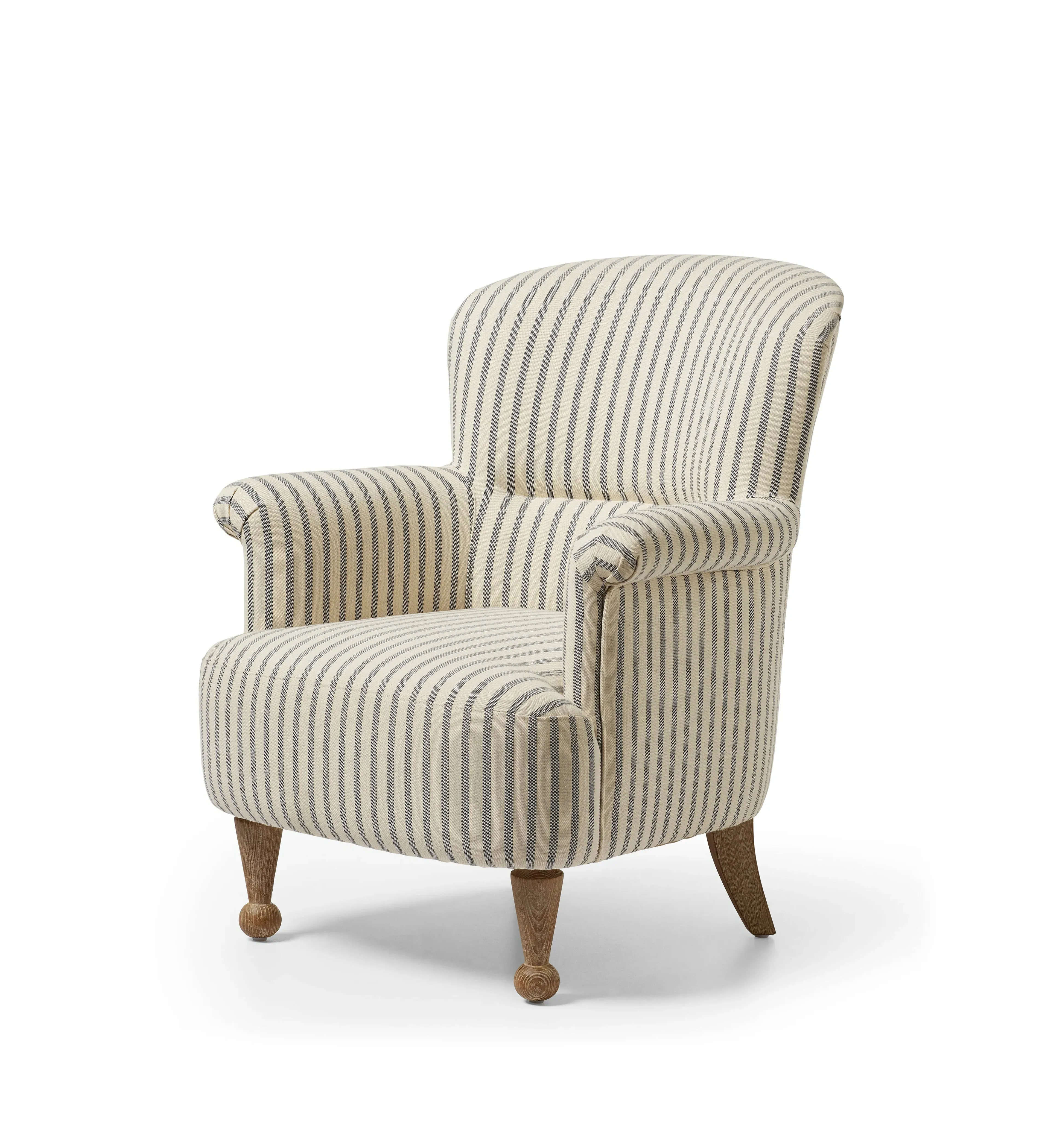 Curved Armchair with Scrolled Arms - Blue, Linen image