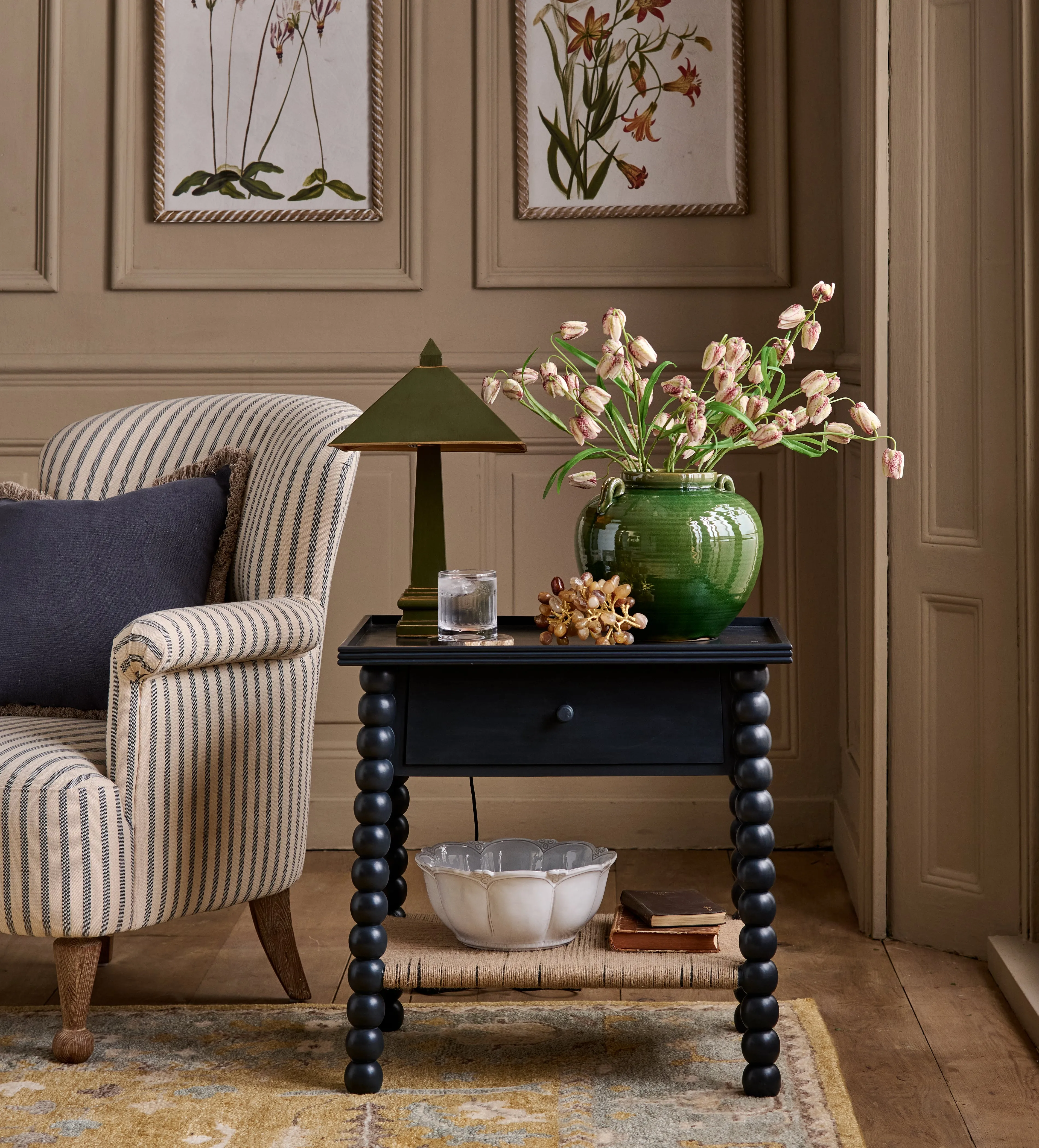 Curved Side Table with Drawer - Petrol