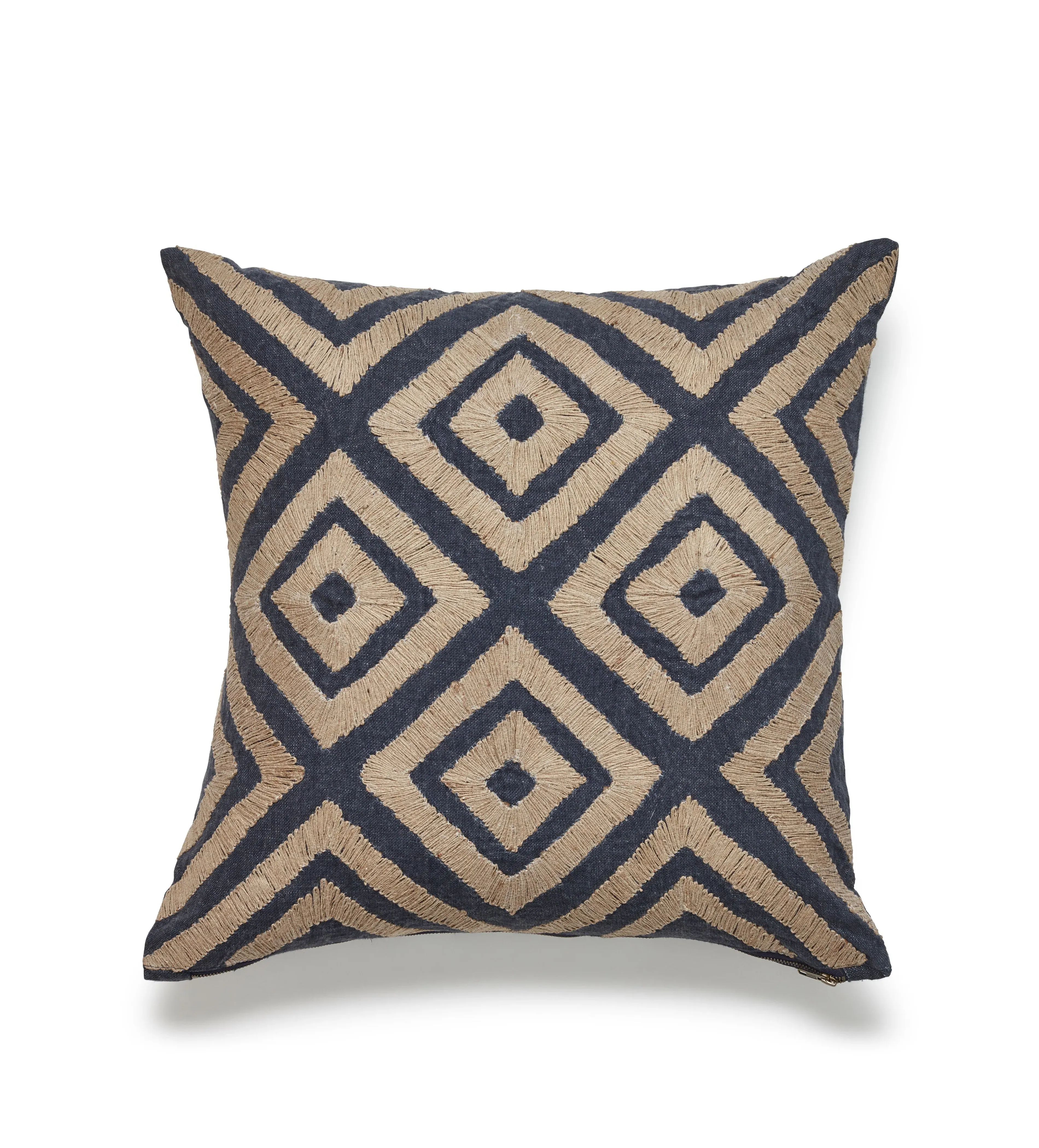 Cushion Cover with Diamond Pattern - Indigo, Linen