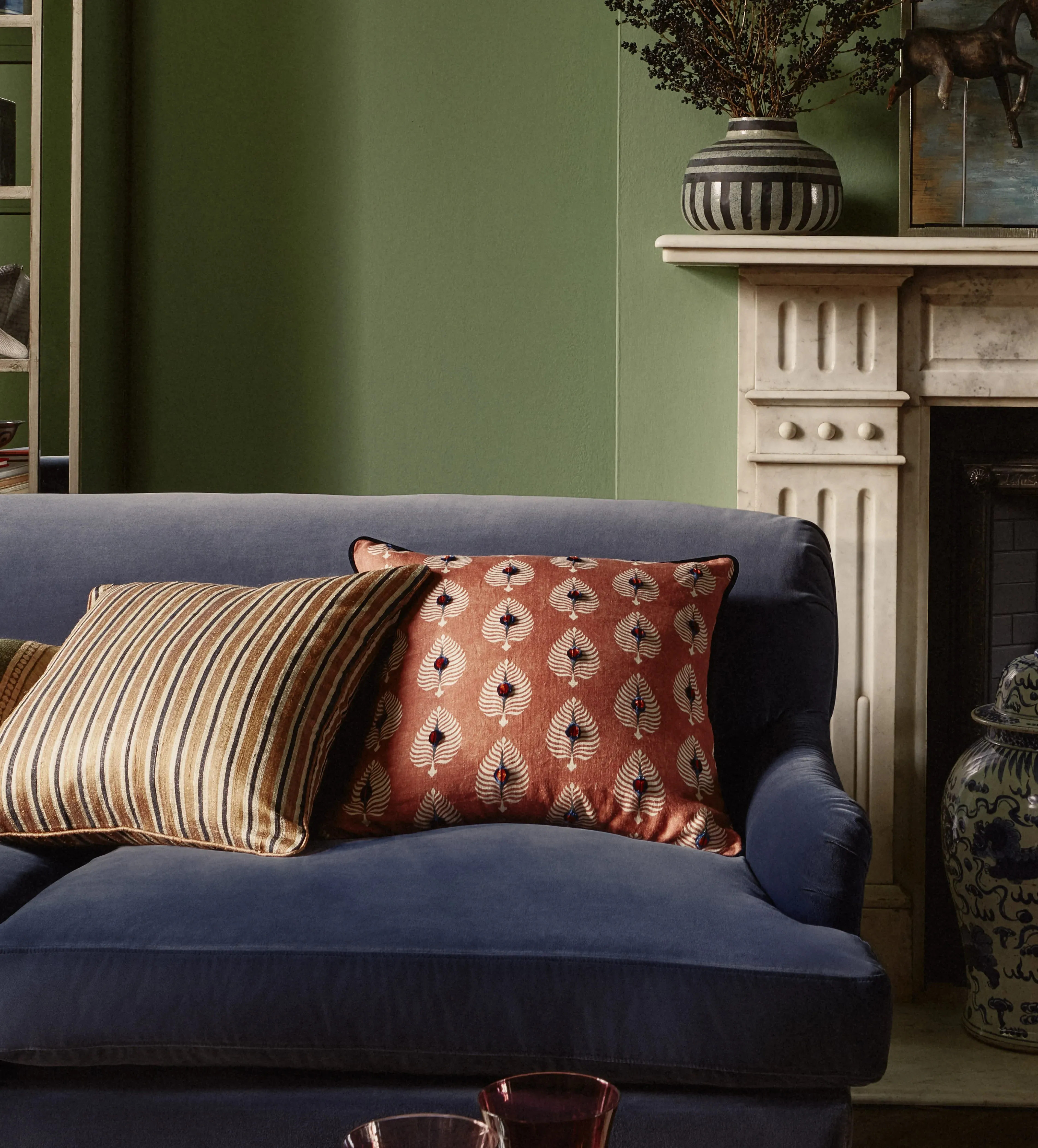 Cushion Cover with Embroidered Feathers - Burnt Umber