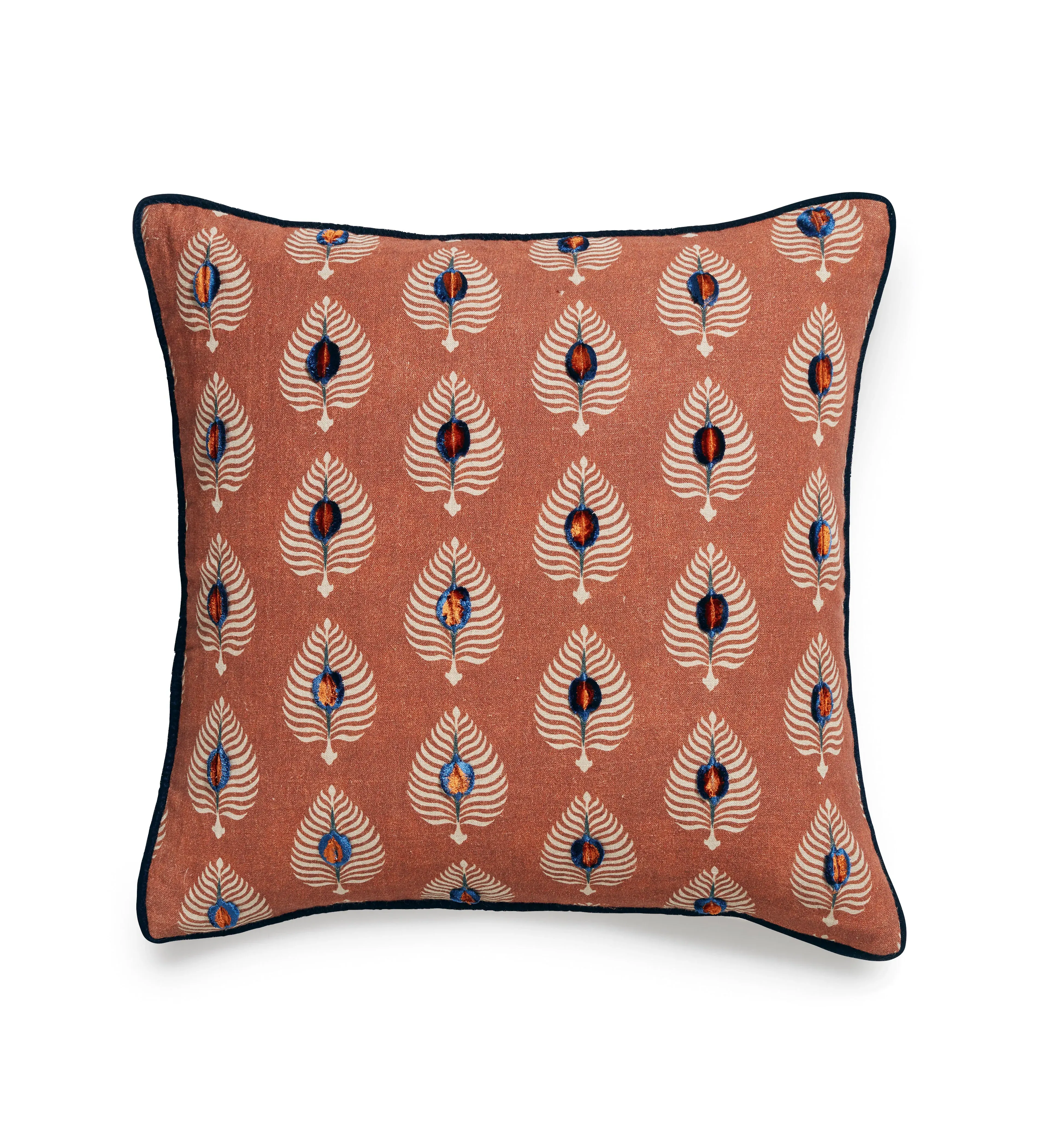 Cushion Cover with Embroidered Feathers - Burnt Umber image