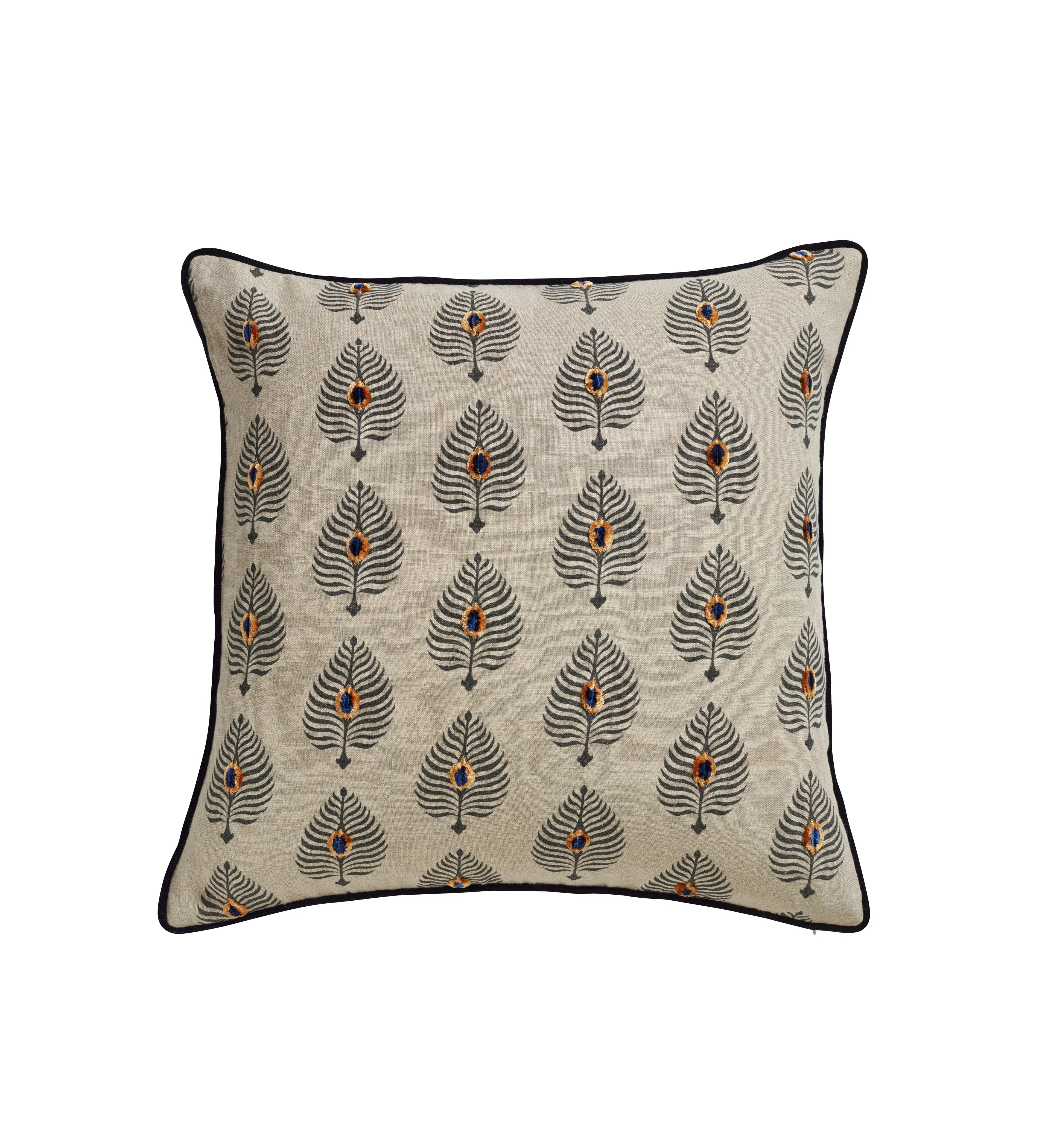 Cushion Cover with Embroidered Feathers - Natural image