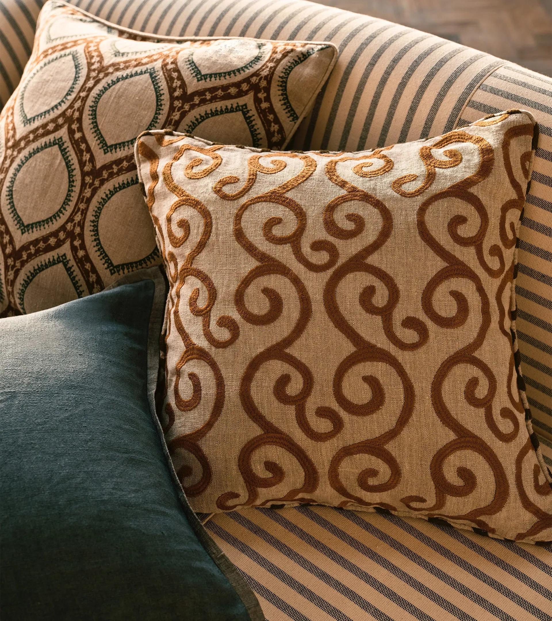 Cushion Cover with Embroidery - Orange, Linen