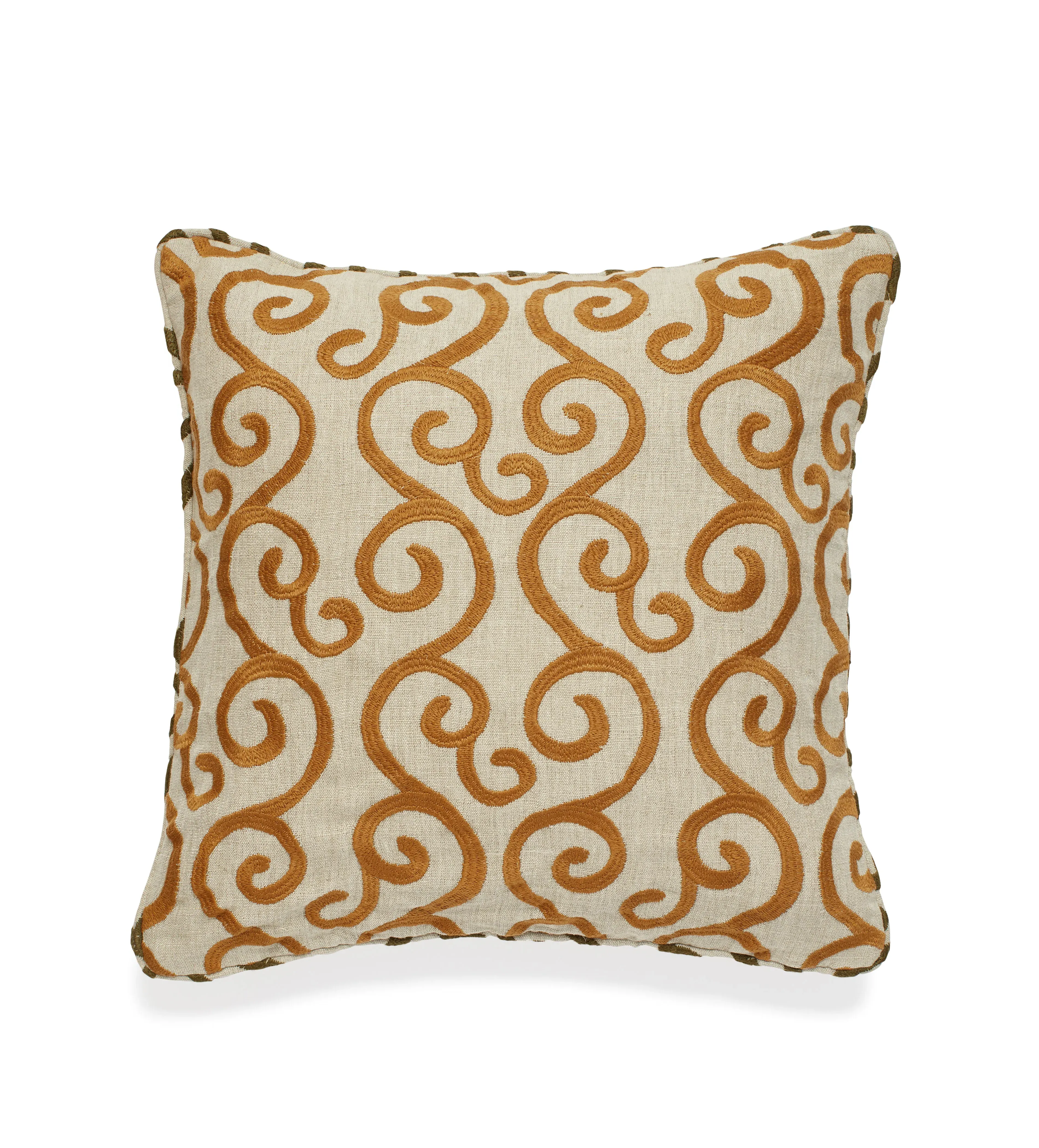 Cushion Cover with Embroidery - Orange, Linen image