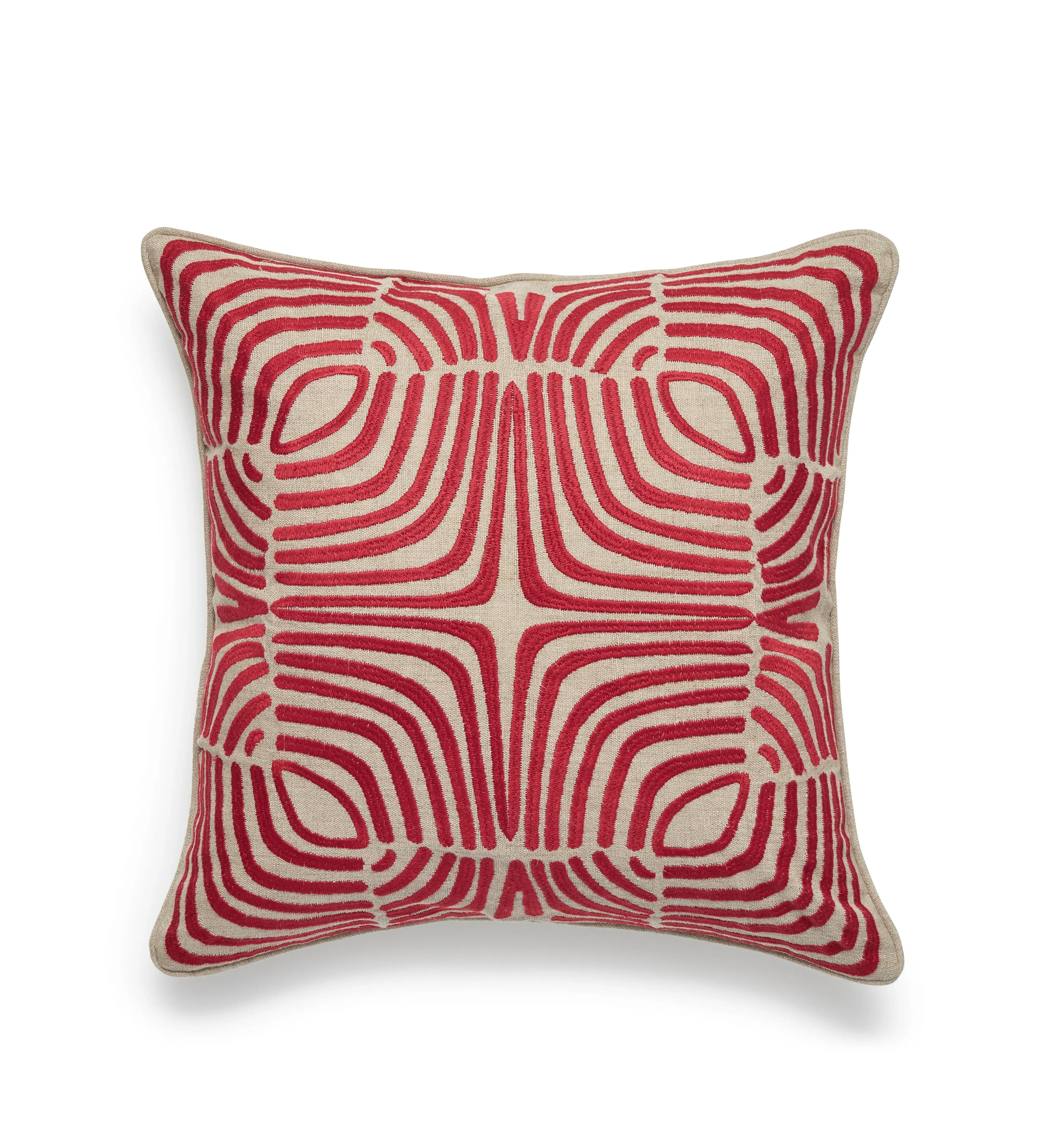 Cushion Cover with Embroidery - Red, Linen image