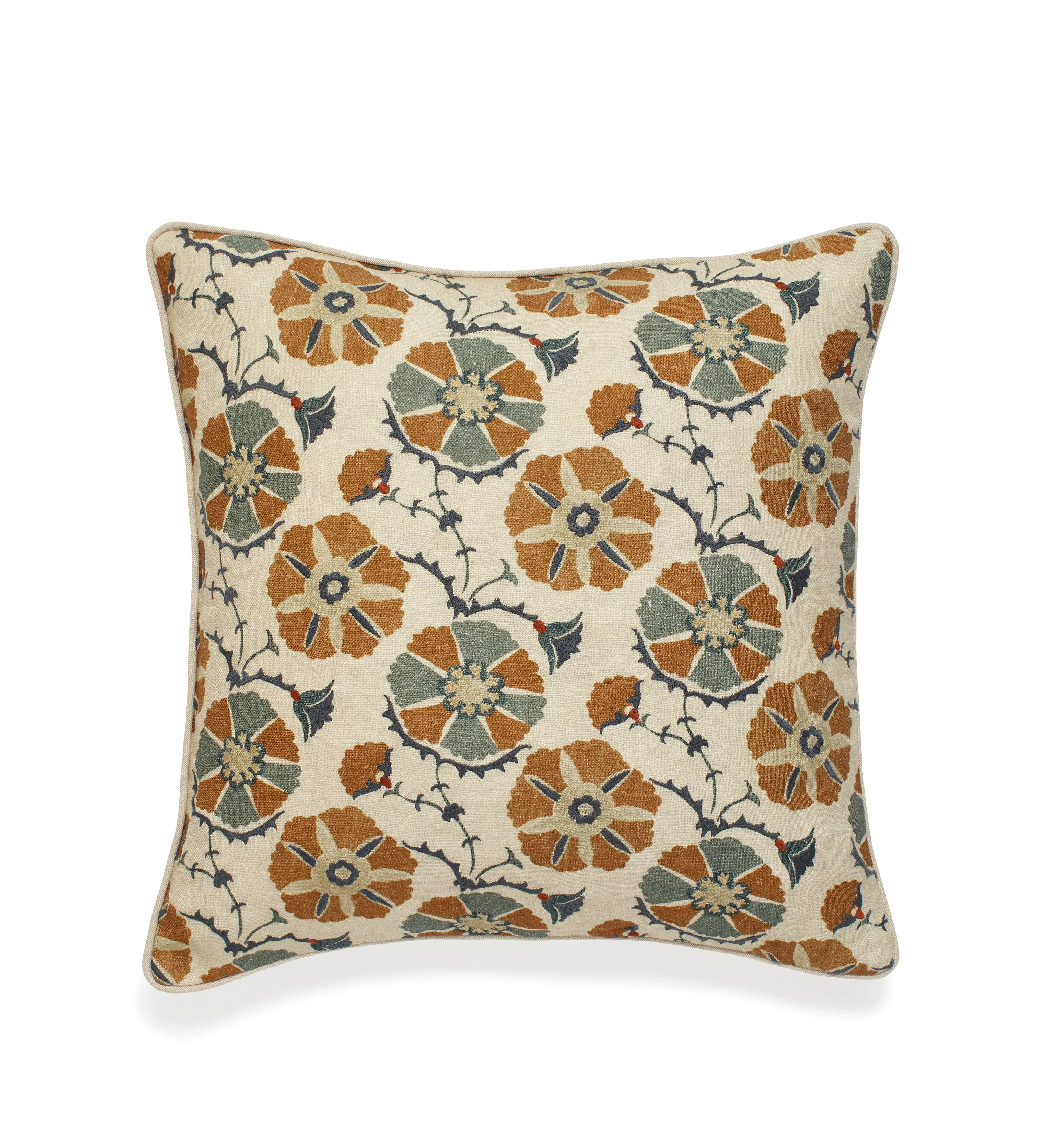 Cushion Cover with Floral Pattern - Orange, Linen image