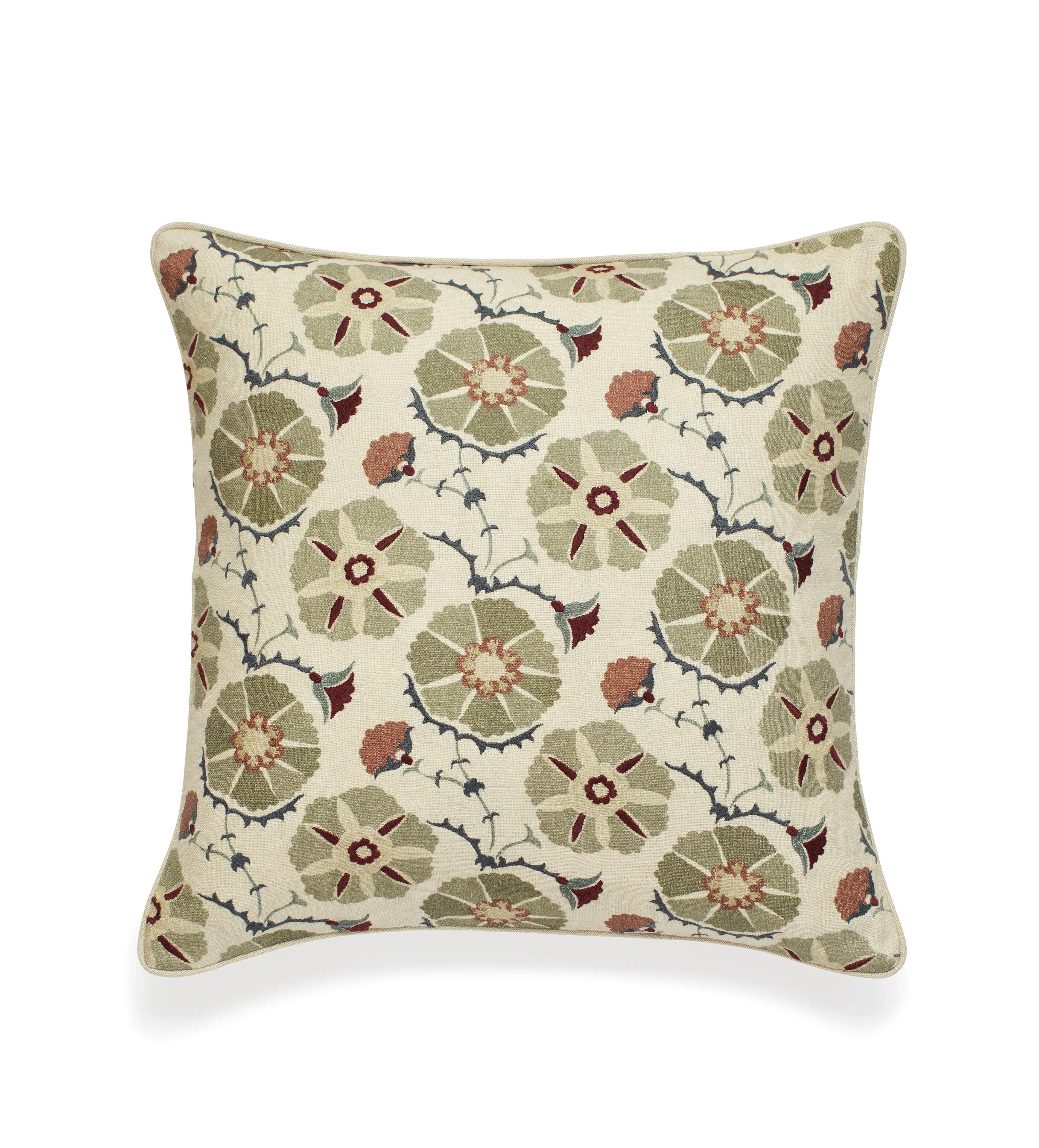 Cushion Cover with Floral Pattern - Sage, Linen