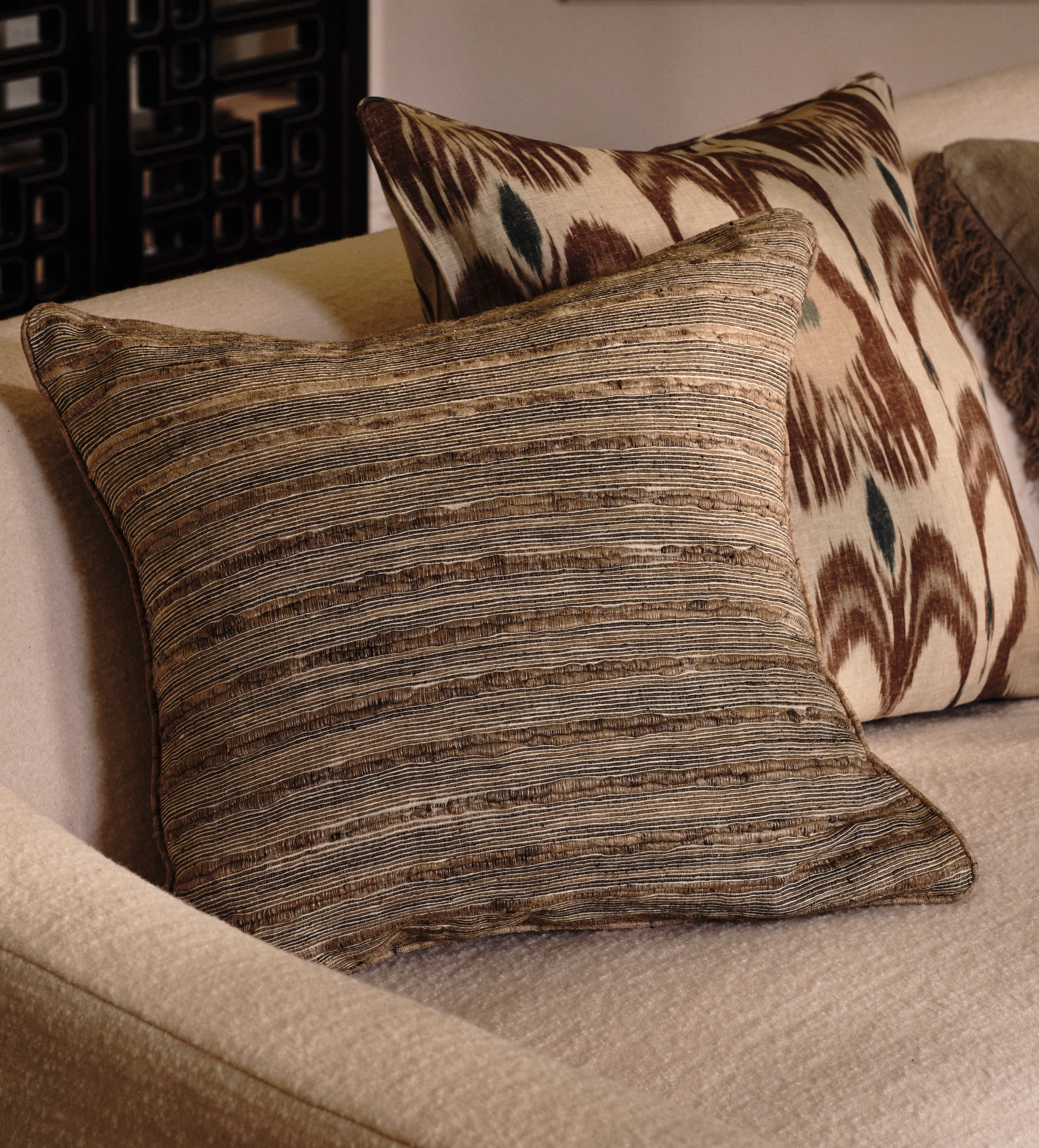 Cushion Cover with Ikat Print - Tabac, Linen