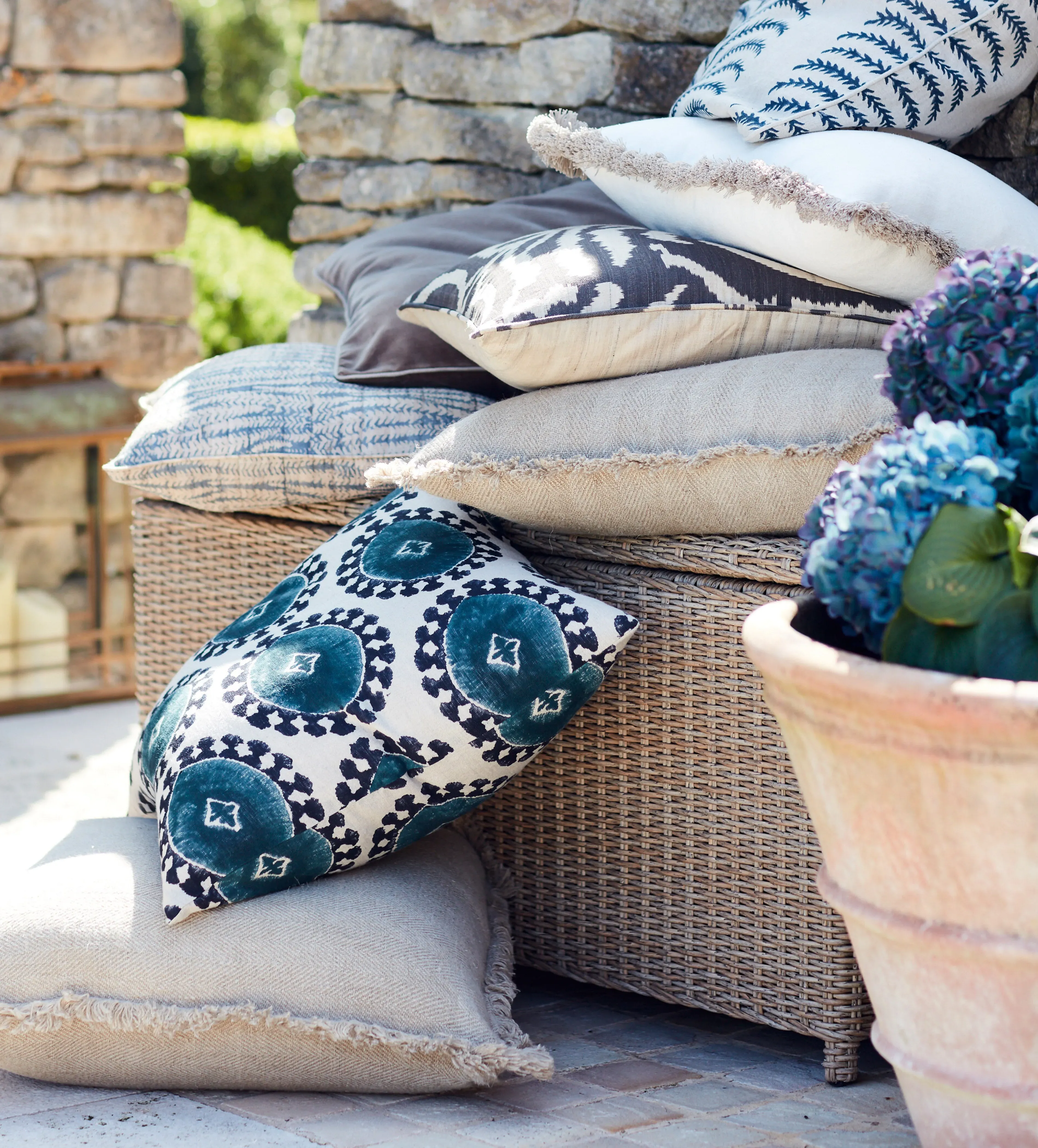 Cushion Cover with Medallion Print - Air Force Blue
