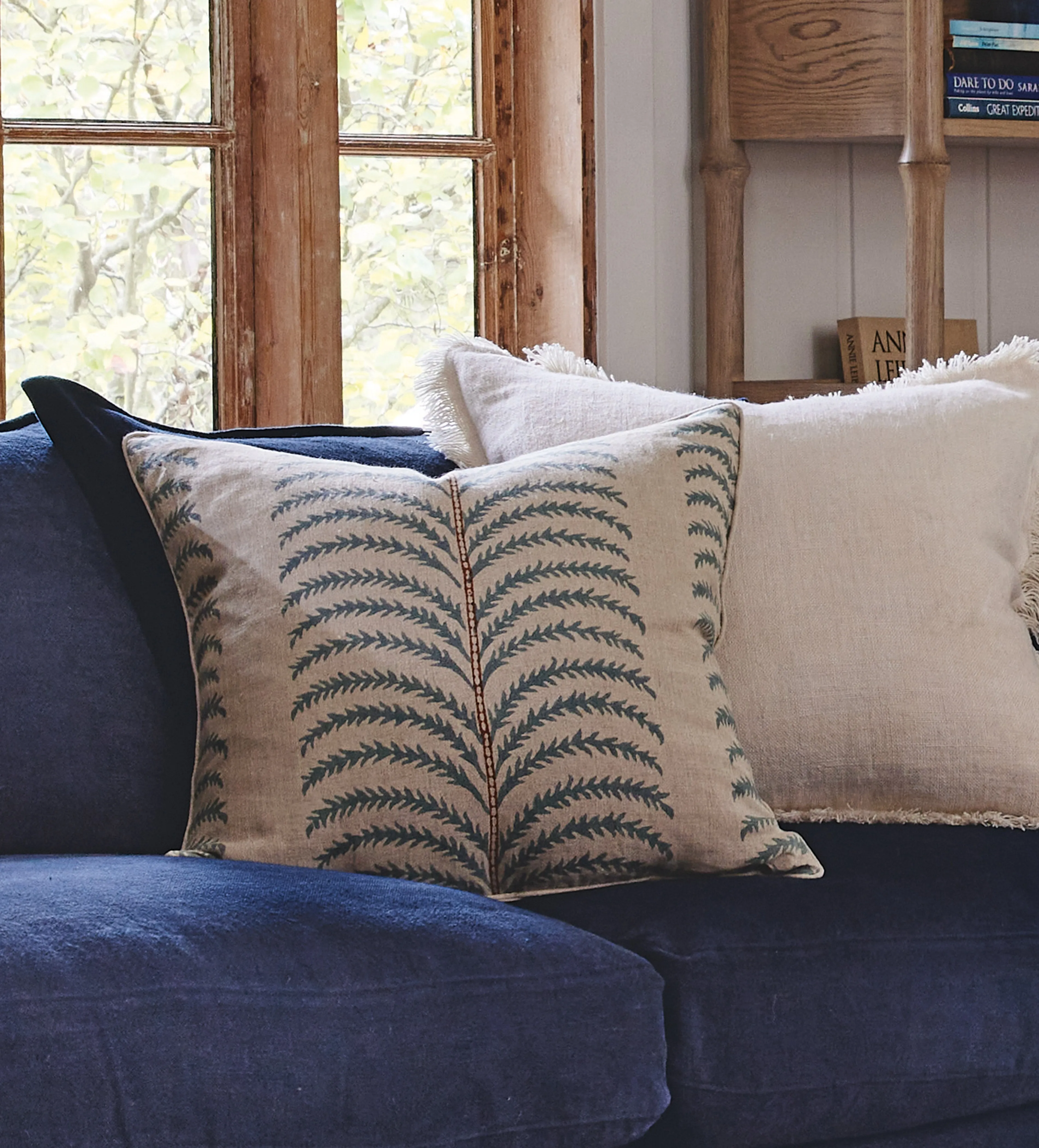 Cushion Cover with Palm Print - Seafoam