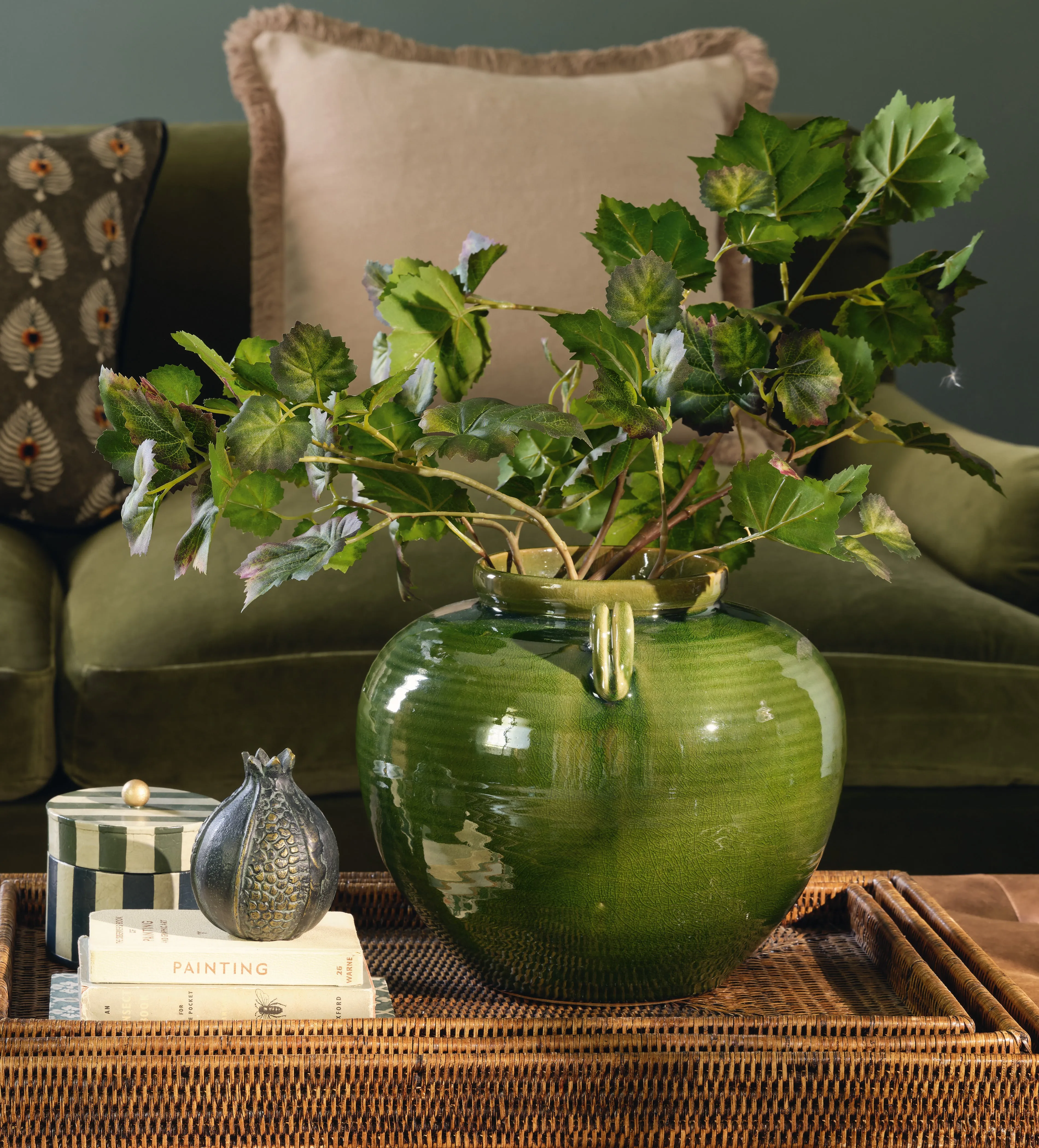 Decorative Pot with Handles - Moss, Ceramic