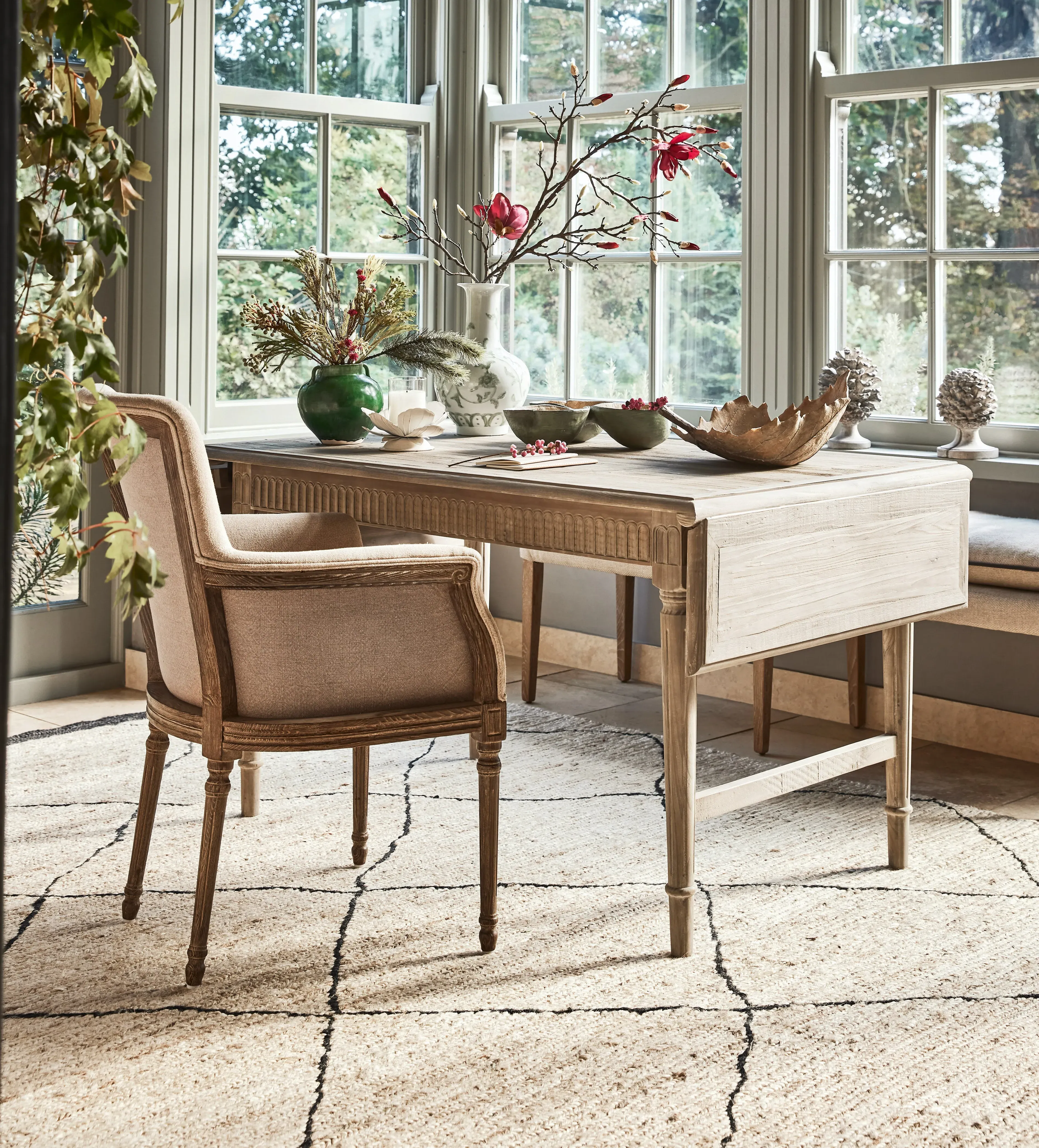 Dining Chair with Arms - Grey, Linen