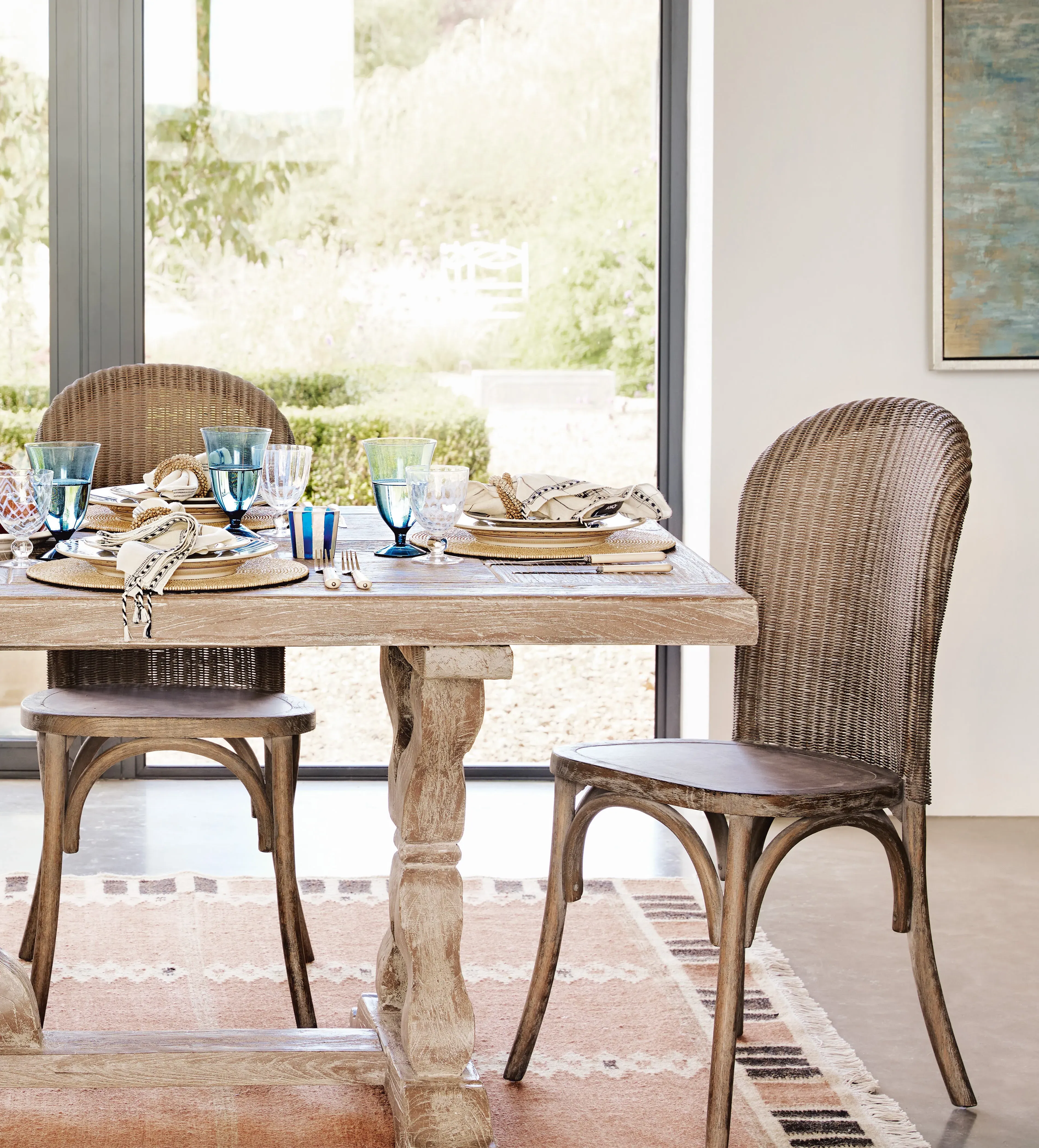 Dining Chair with Caned Back - Natural, Elm Wood