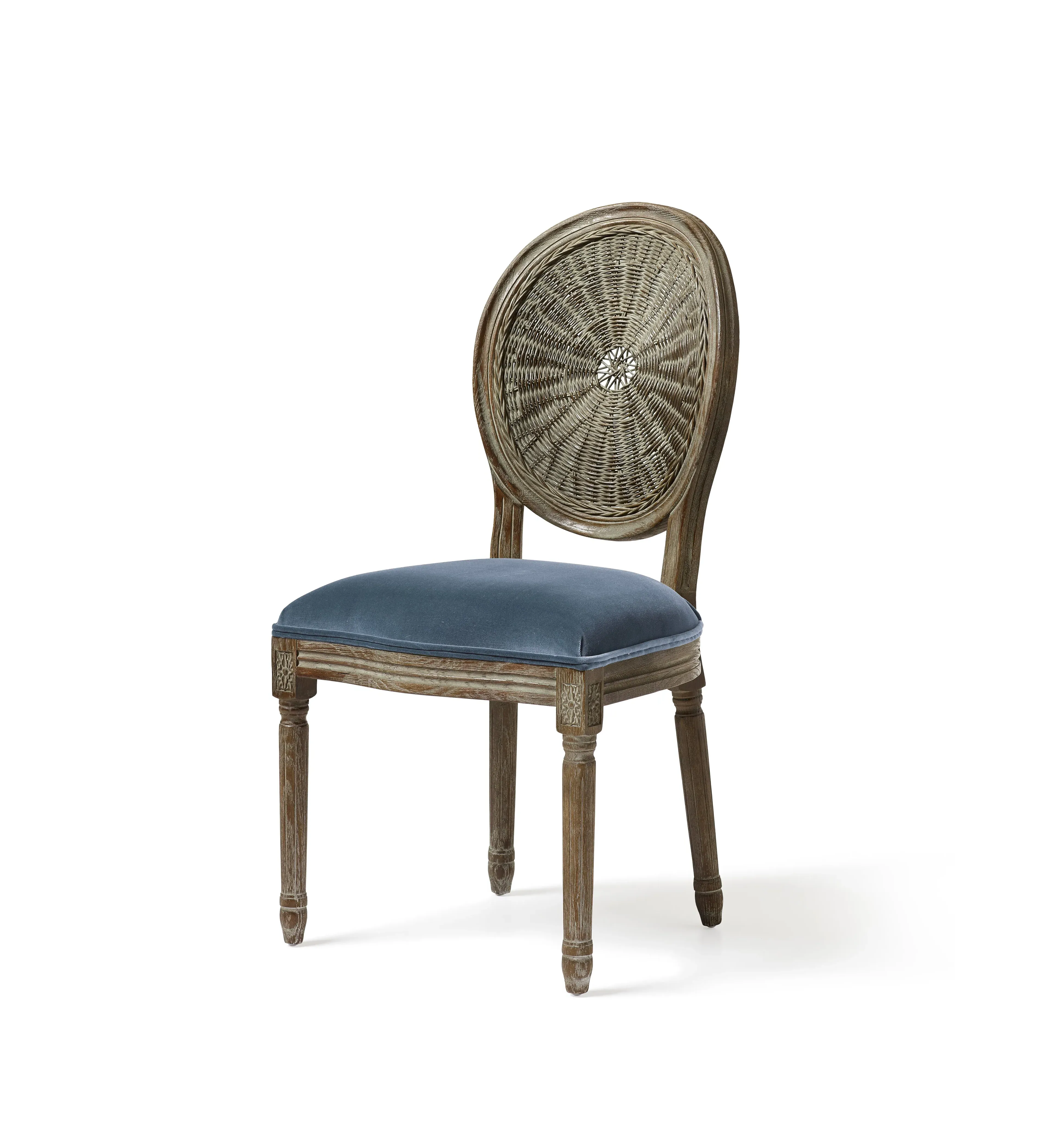 Dining Chair with Fluted Legs - Blue, Velvet image