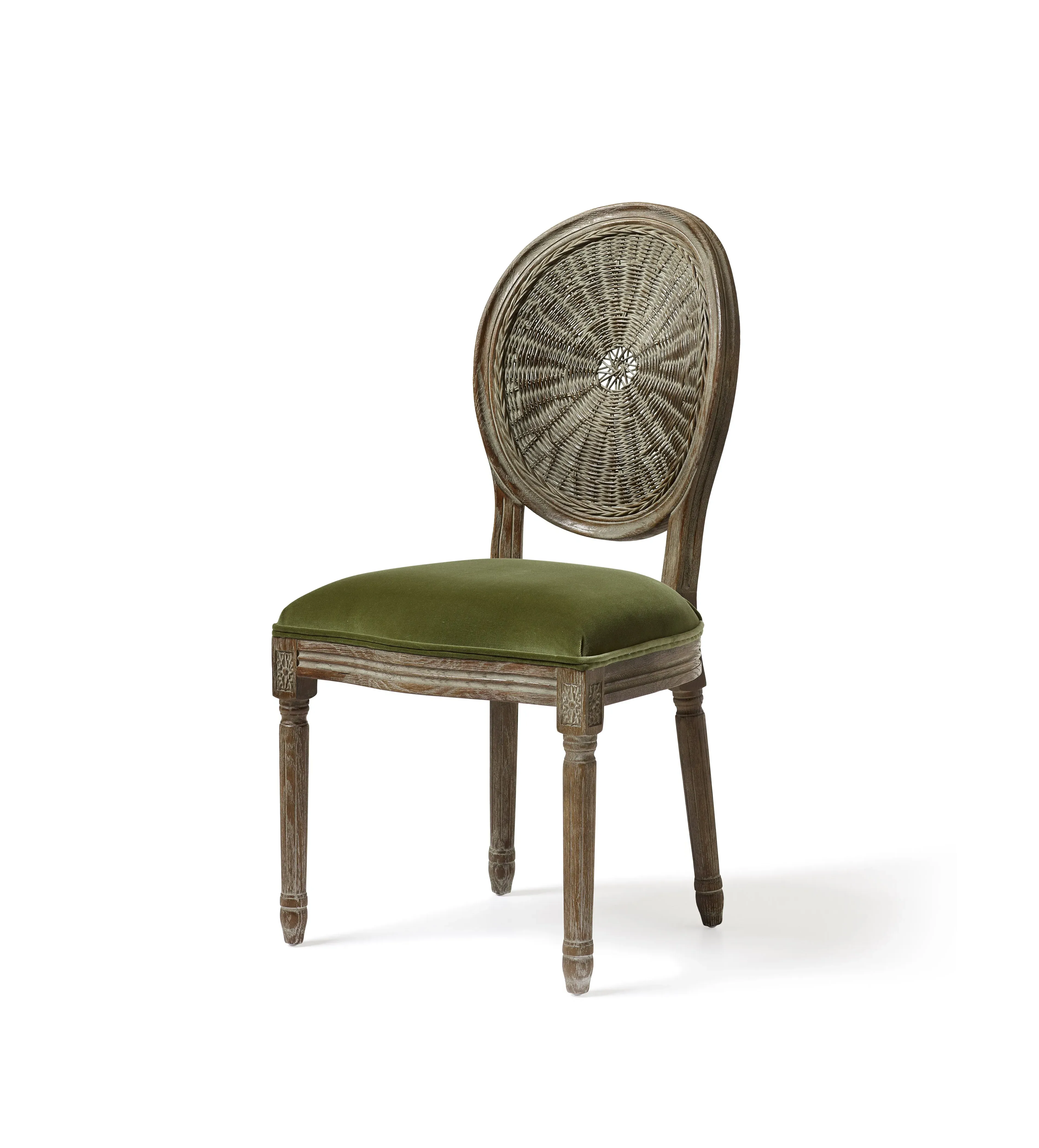 Dining Chair with Fluted Legs - Spruce, Velvet