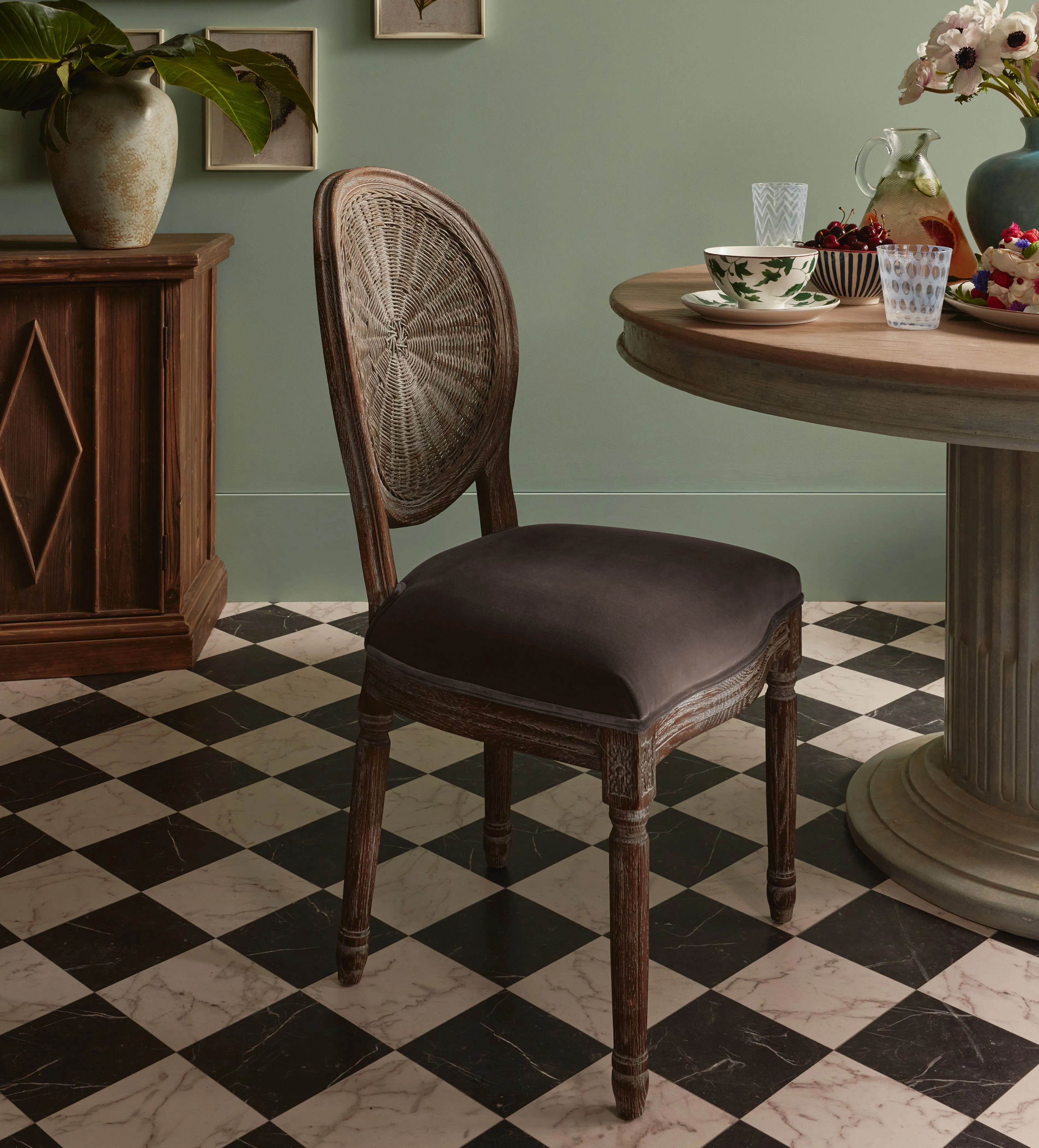 Dining Chair with Fluted Legs - Truffle, Velvet