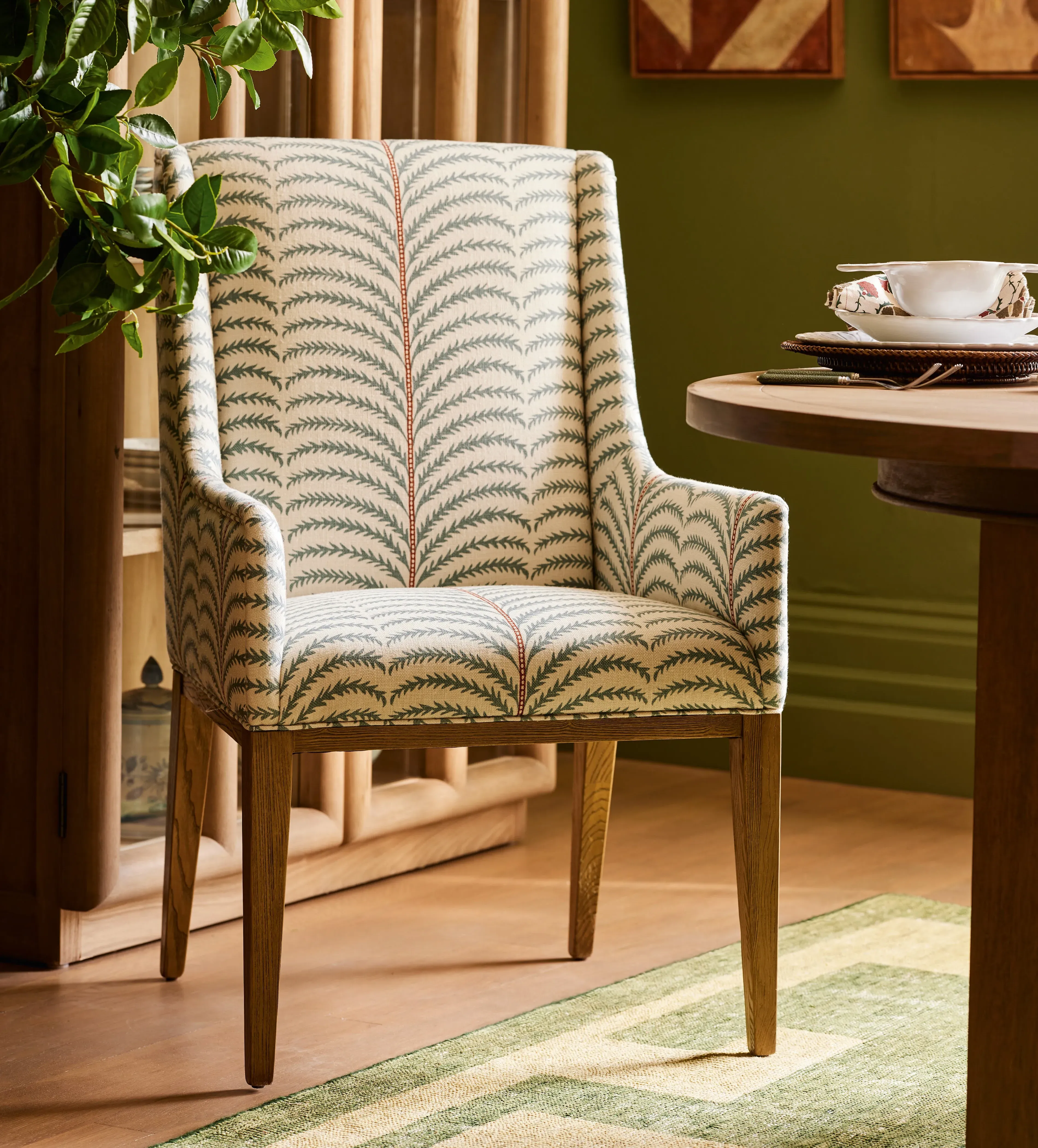 Dining Chair with Piping - Seafoam, Oak