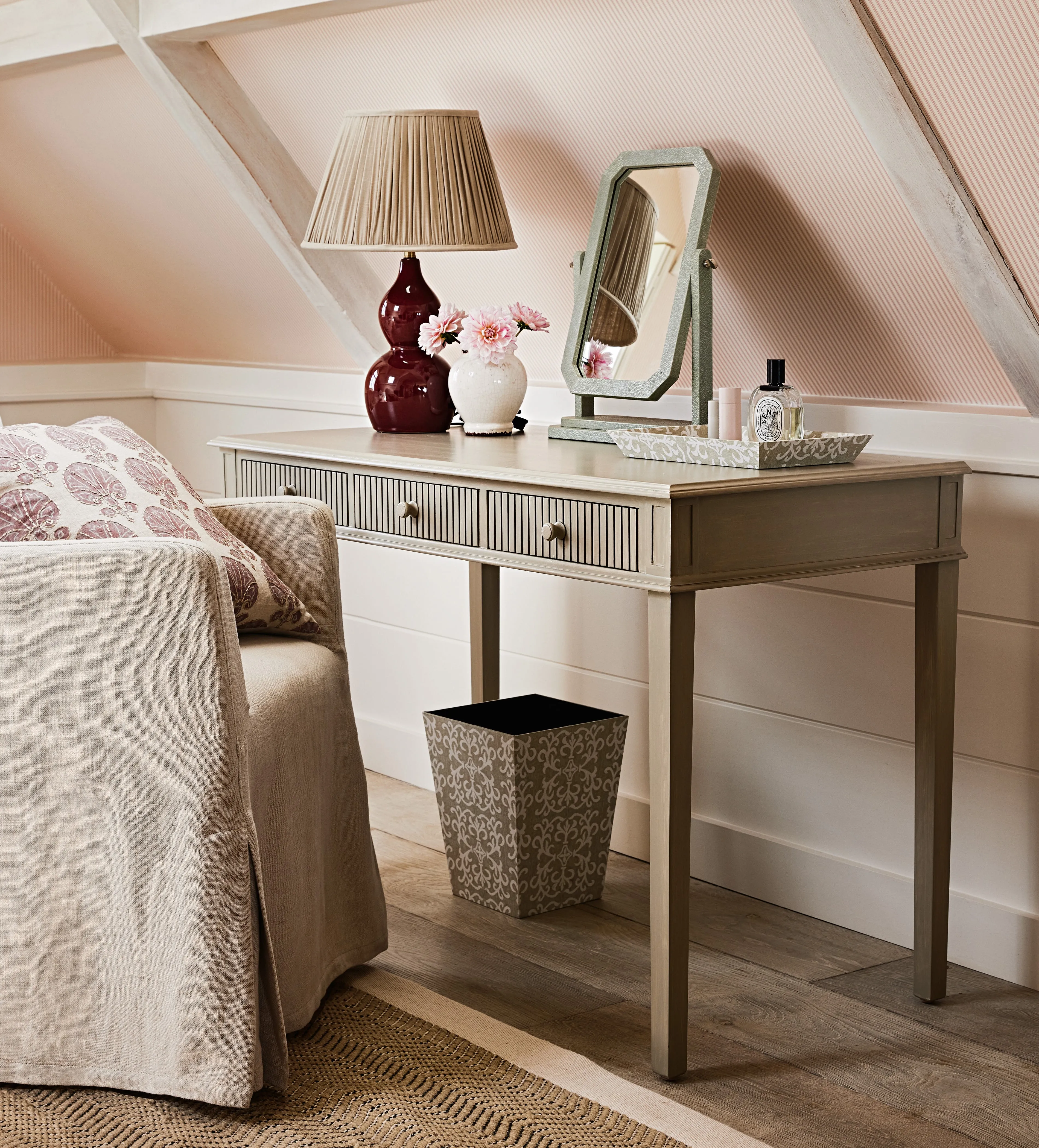 Dressing Table with 3 Drawers - Flax, Solid Wood