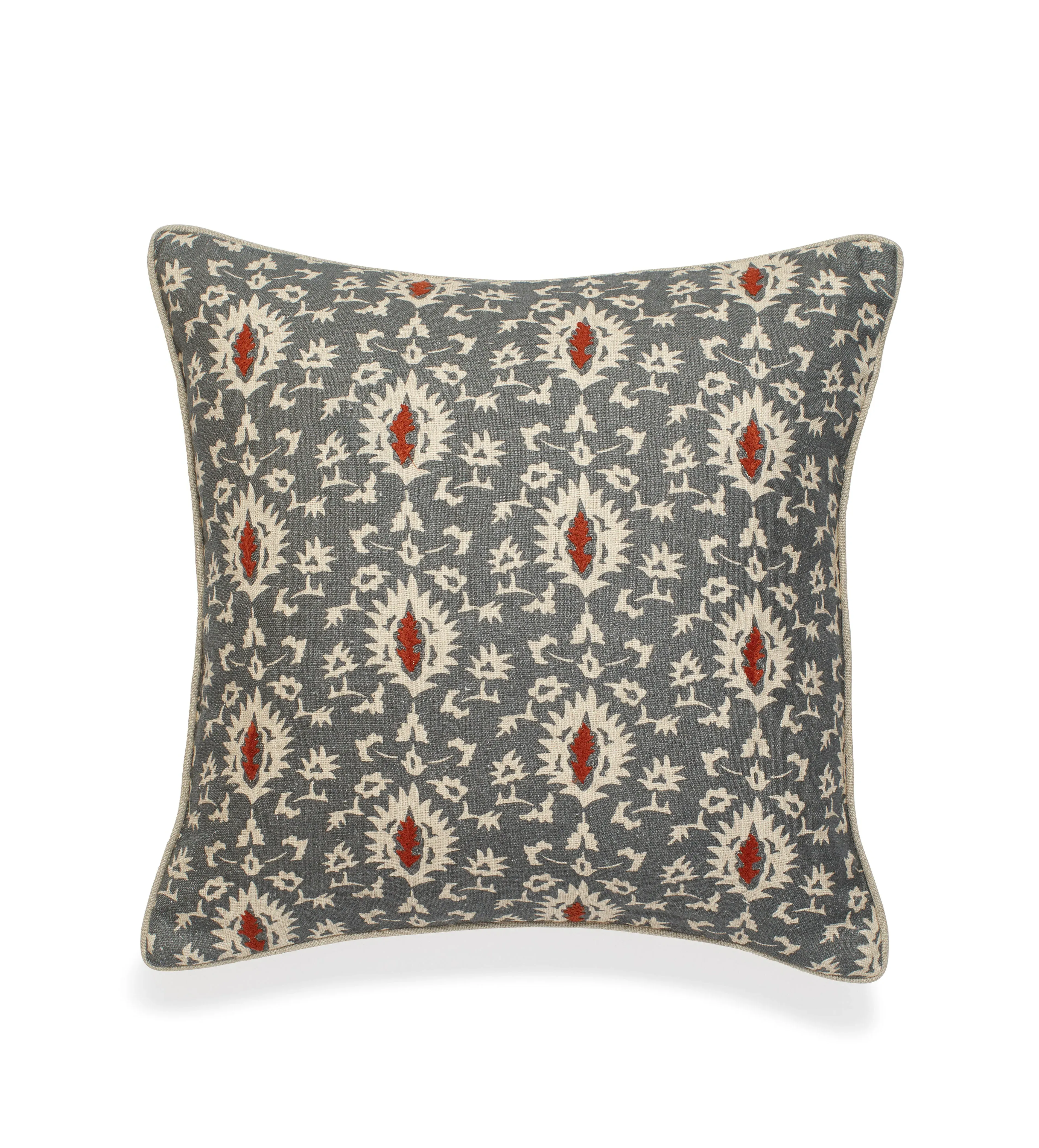 Embroidered Cushion Cover - Grey Blue