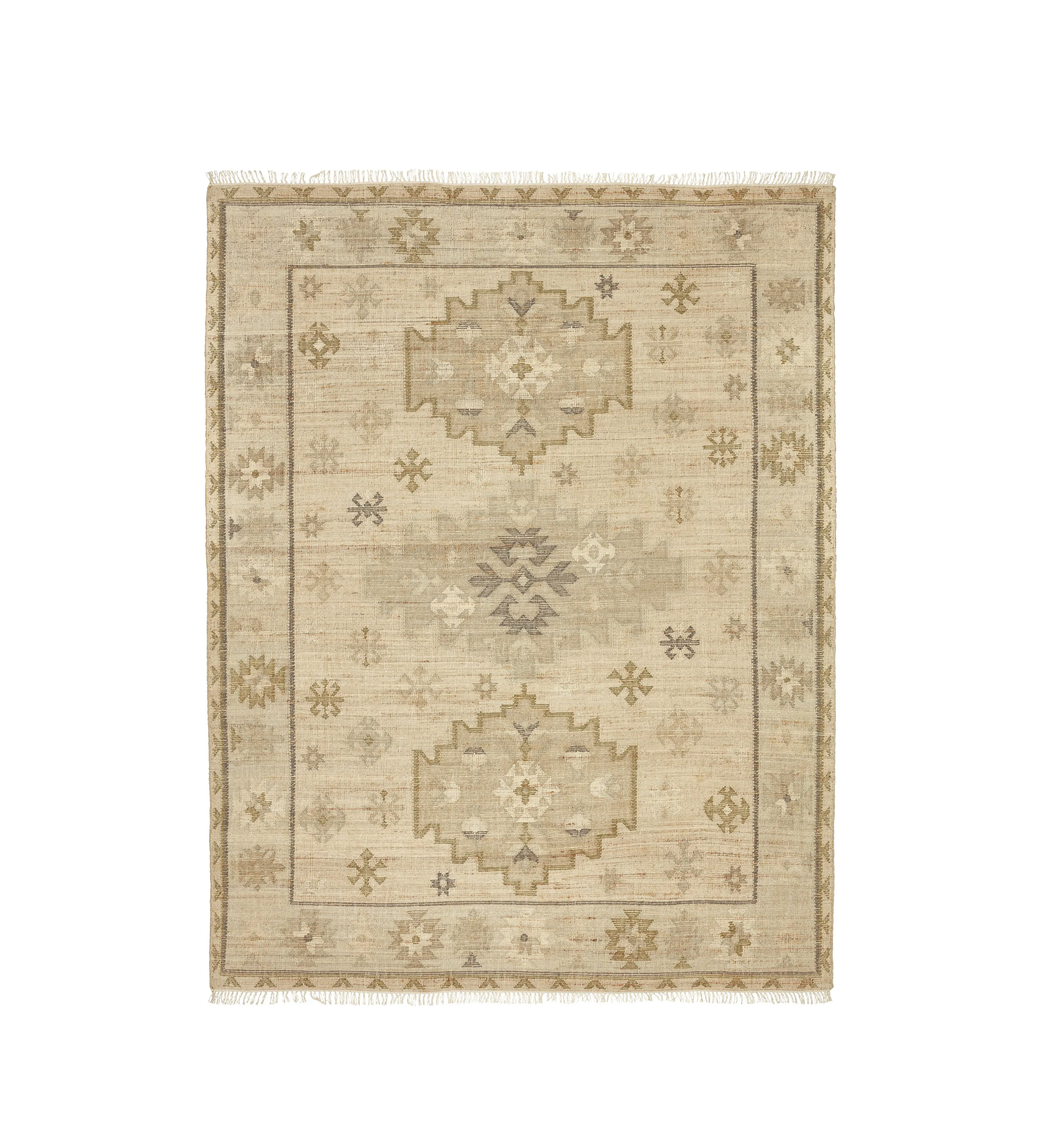 Flatwoven Rug with Fringe - Natural/Olive, Jute image