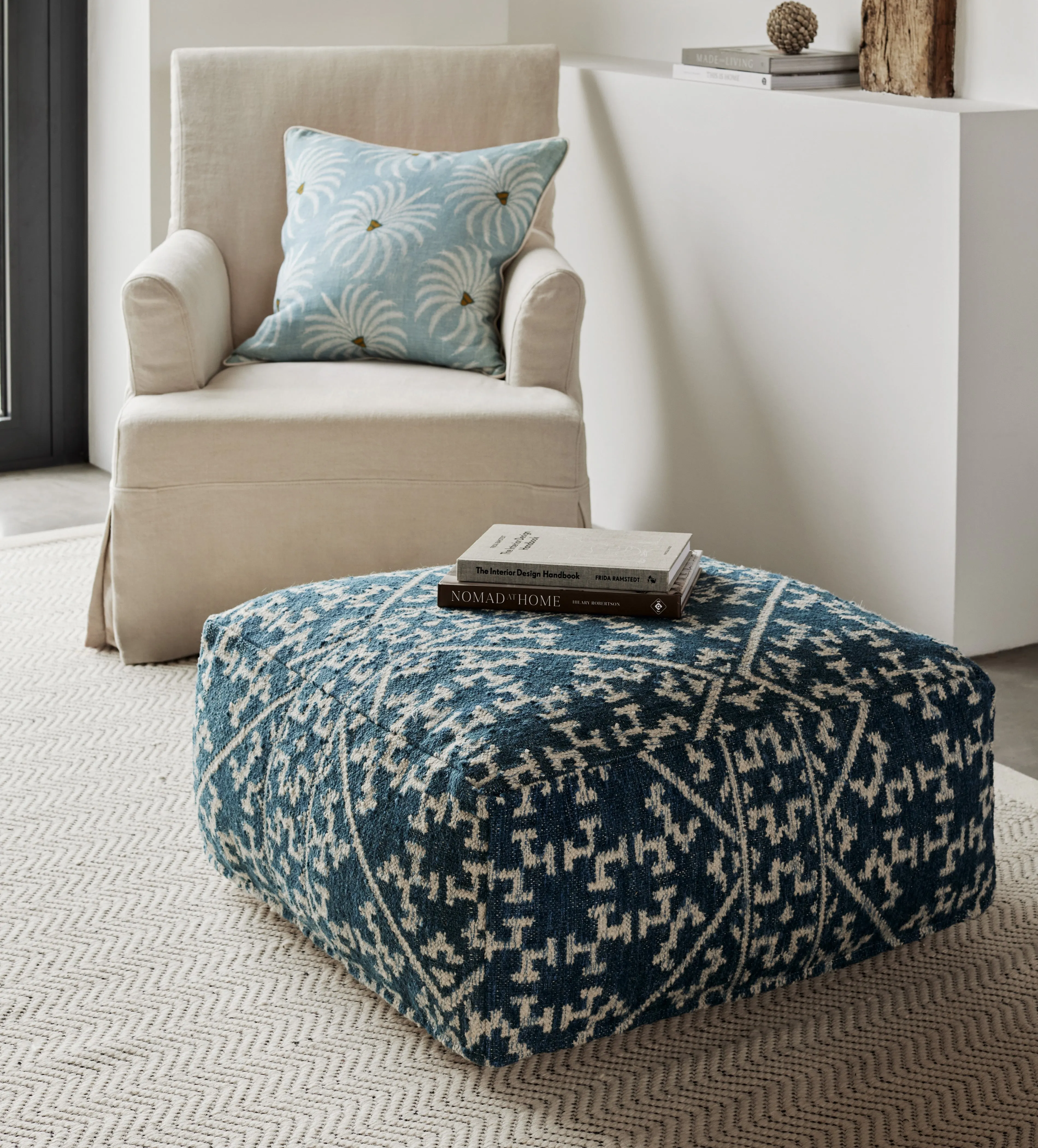 Floor Cushion - Lapis Blue, Patterned