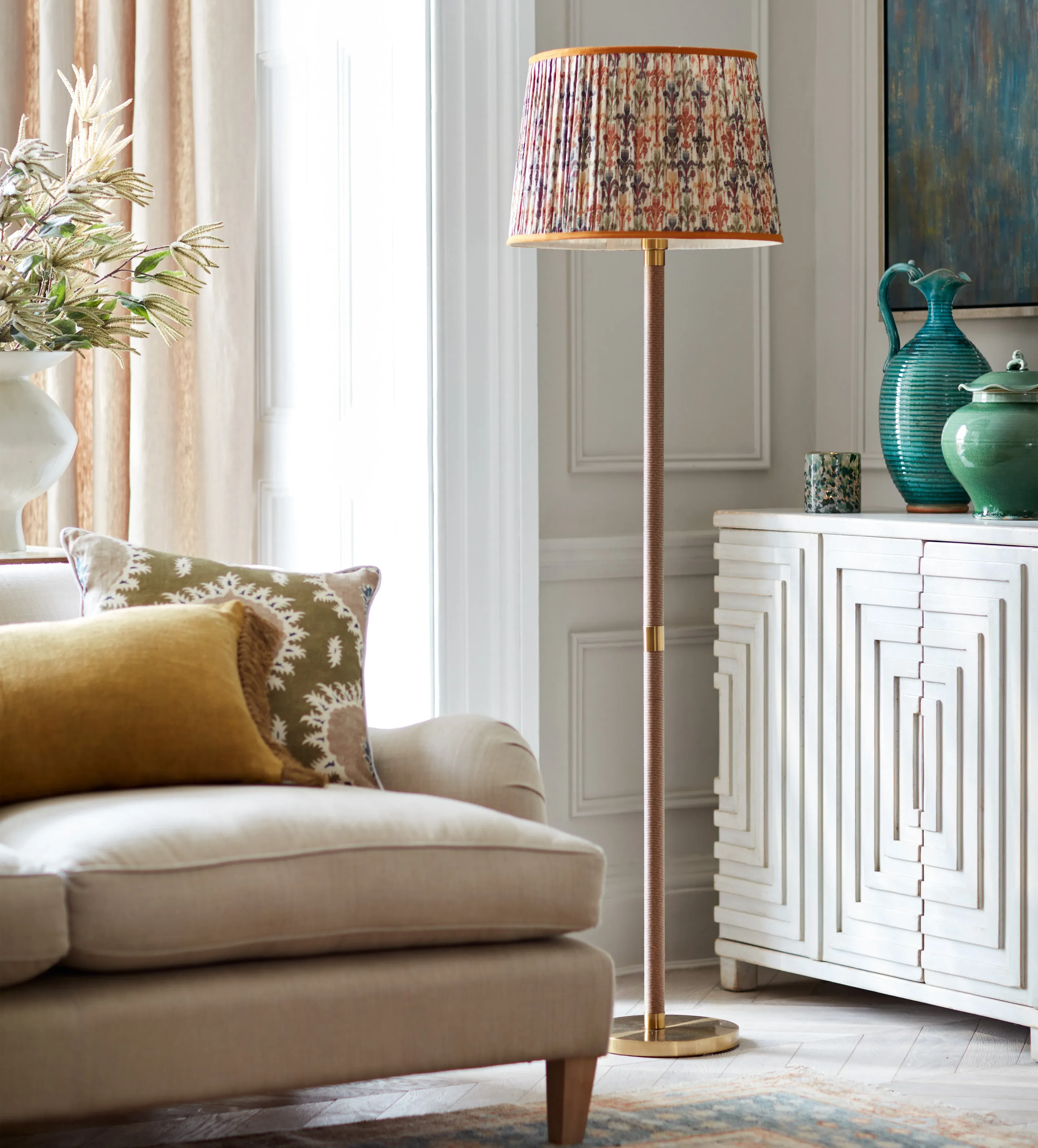 Floor Lamp with Rattan Wrap - Natural, Iron