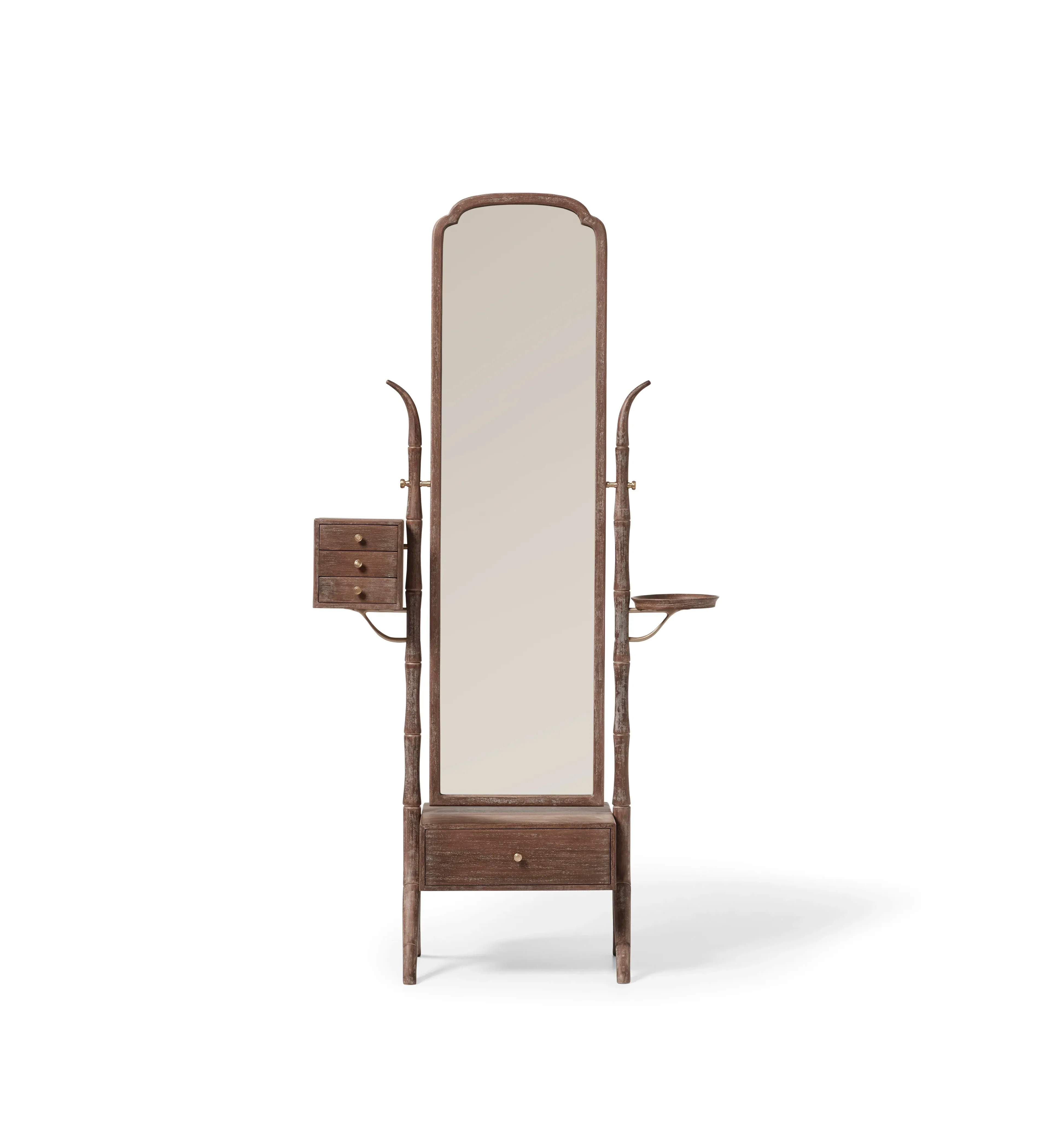 Floor Mirror with Drawers - Burnt Oak, Beech Wood