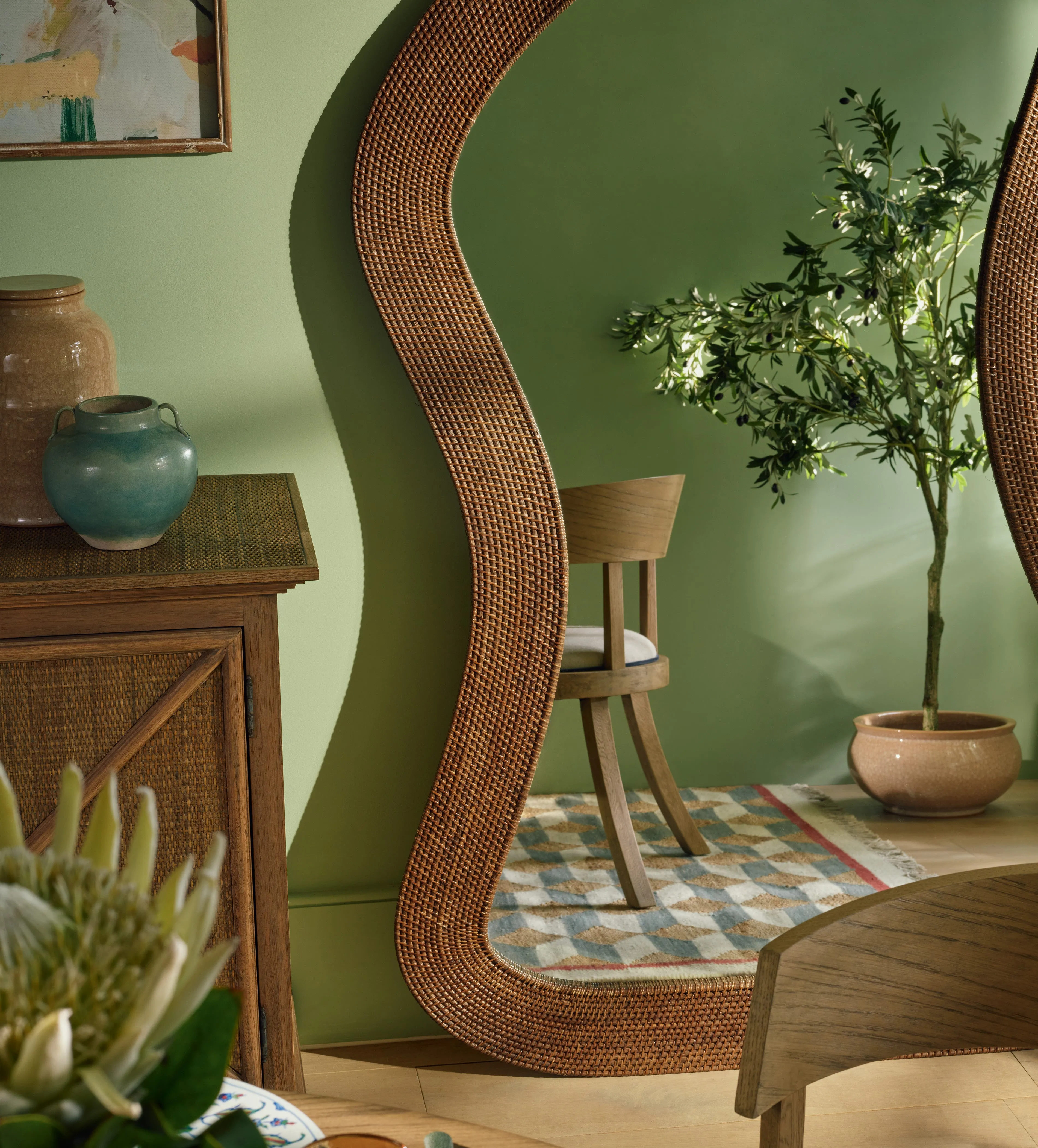 Floor Standing Mirror - Brown, Rattan