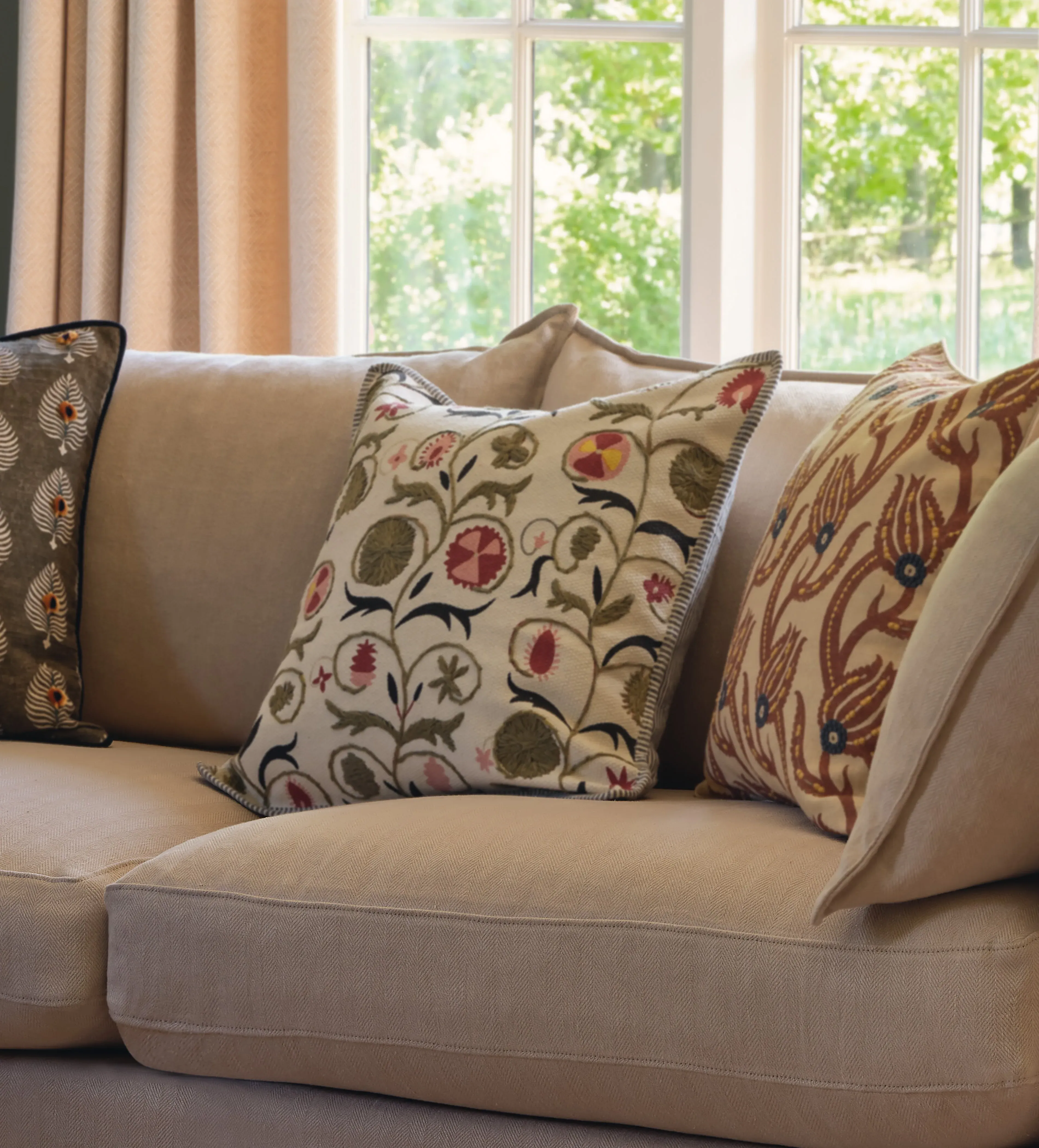 Floral Cushion Cover - Olive, Cotton & Linen
