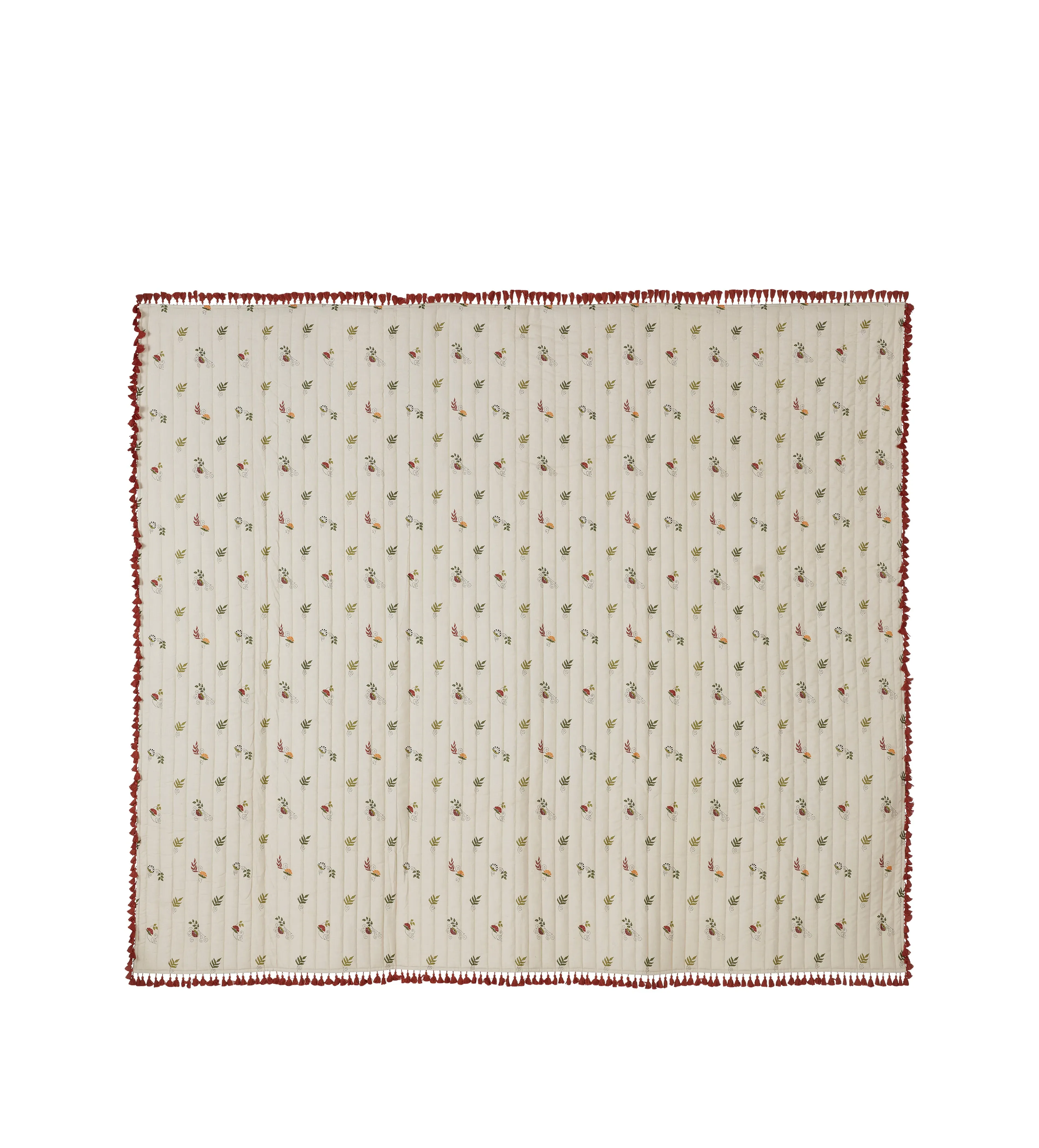 Floral Quilt with Tassels - Multi, Linen