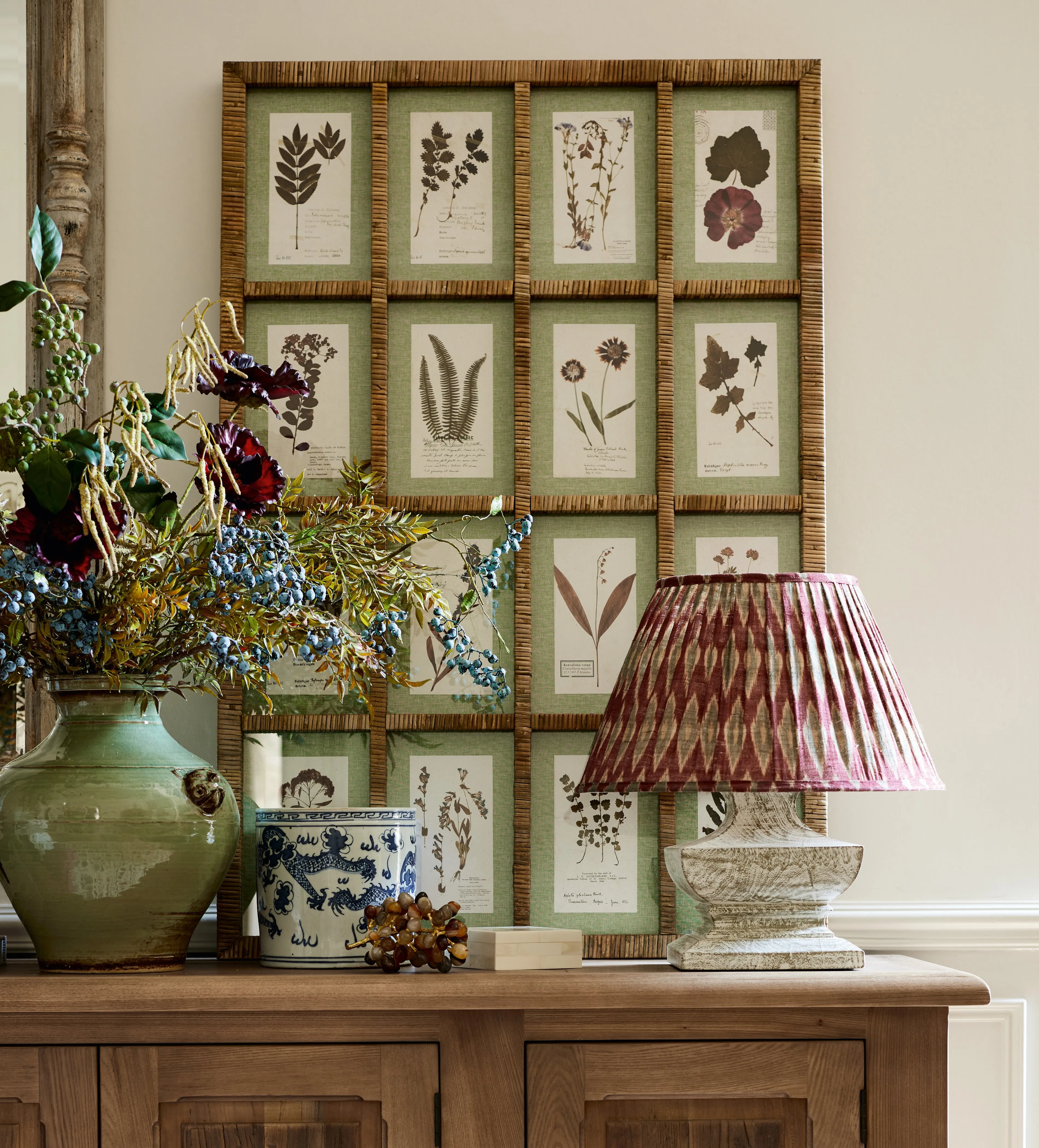 Framed Floral Prints Set - Natural, Rattan