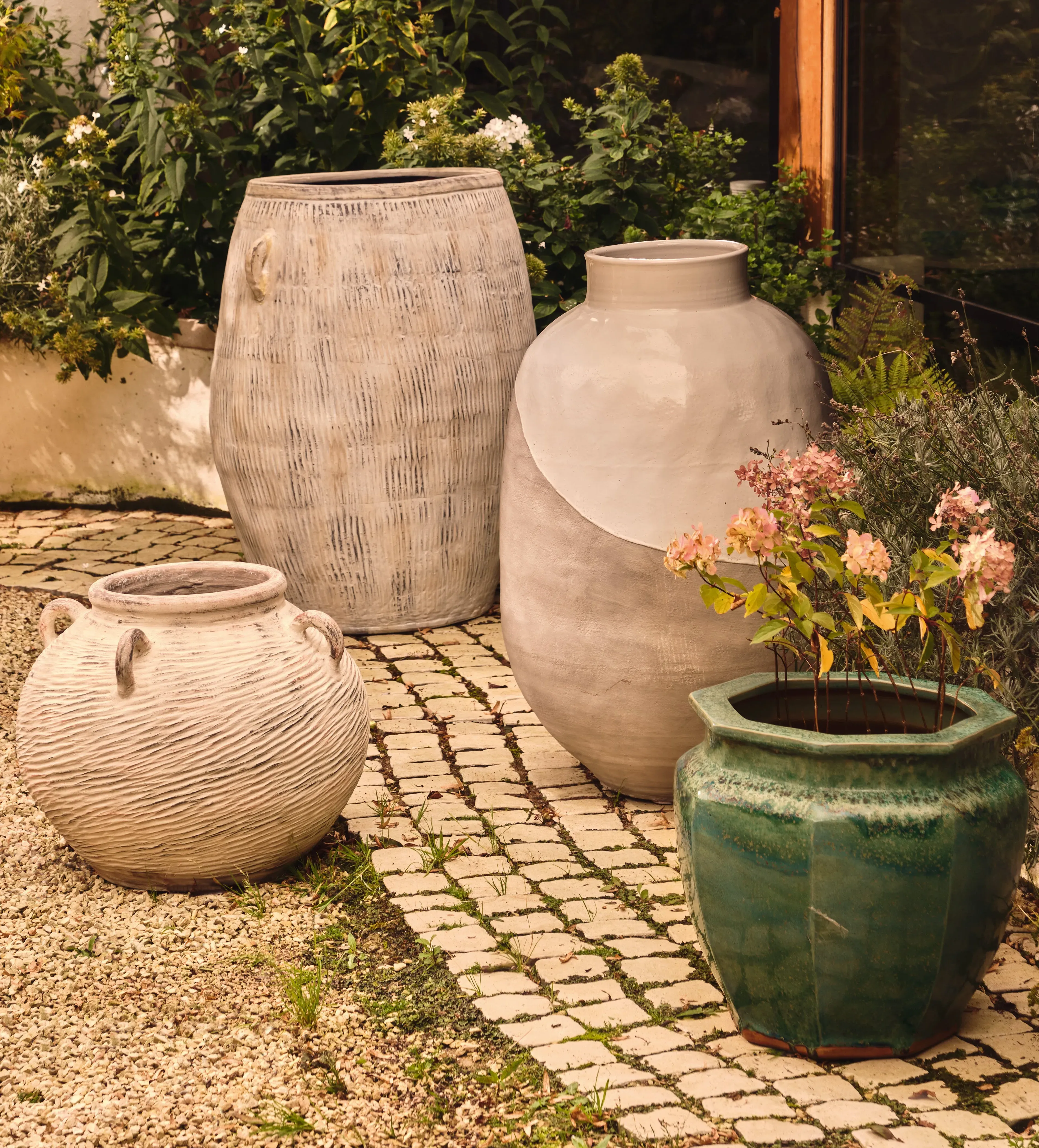 Georgia Planter with Stripes - Grey, Terracotta