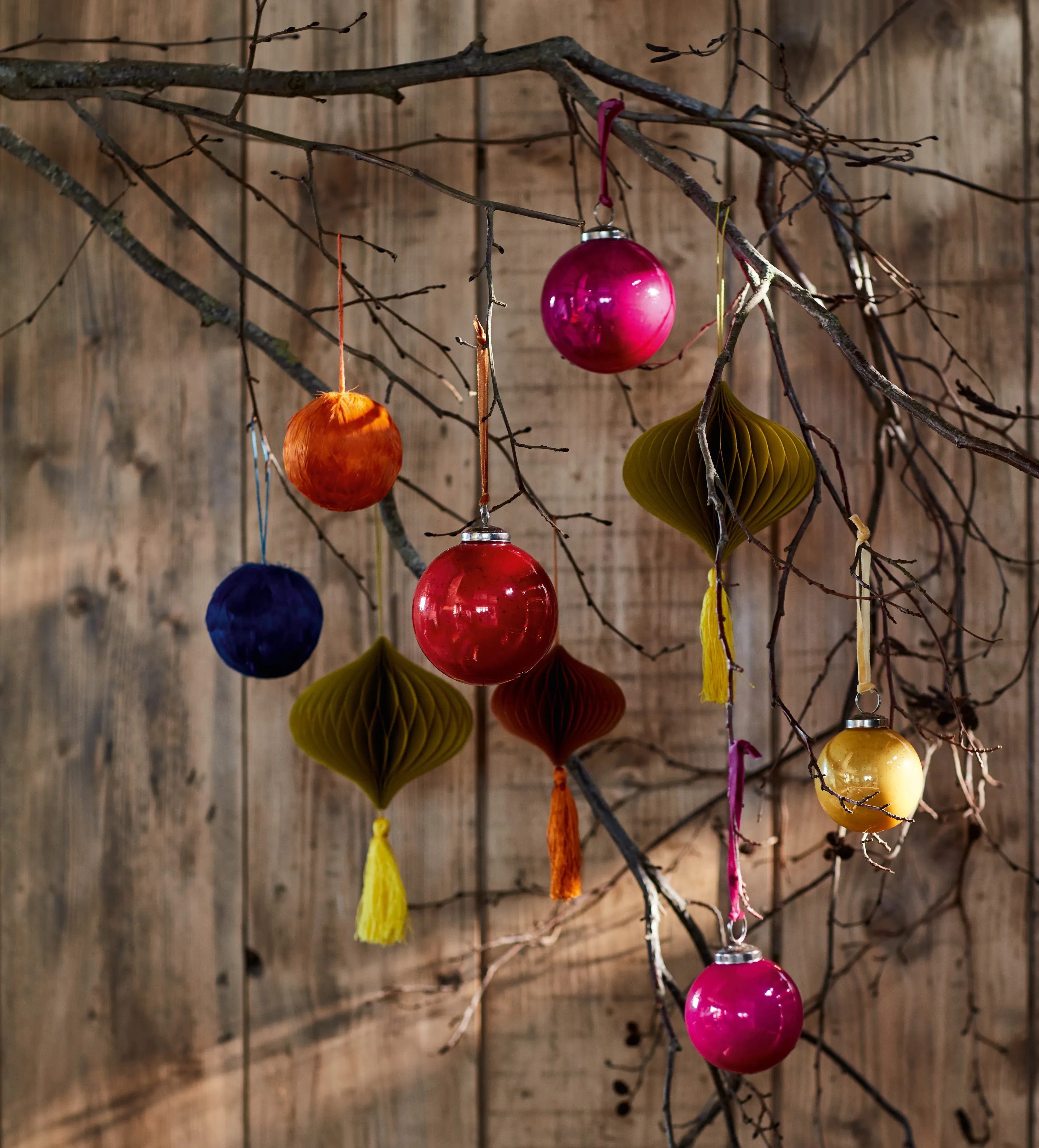 Glass Bauble Tree Decorations Set - Red, Glass