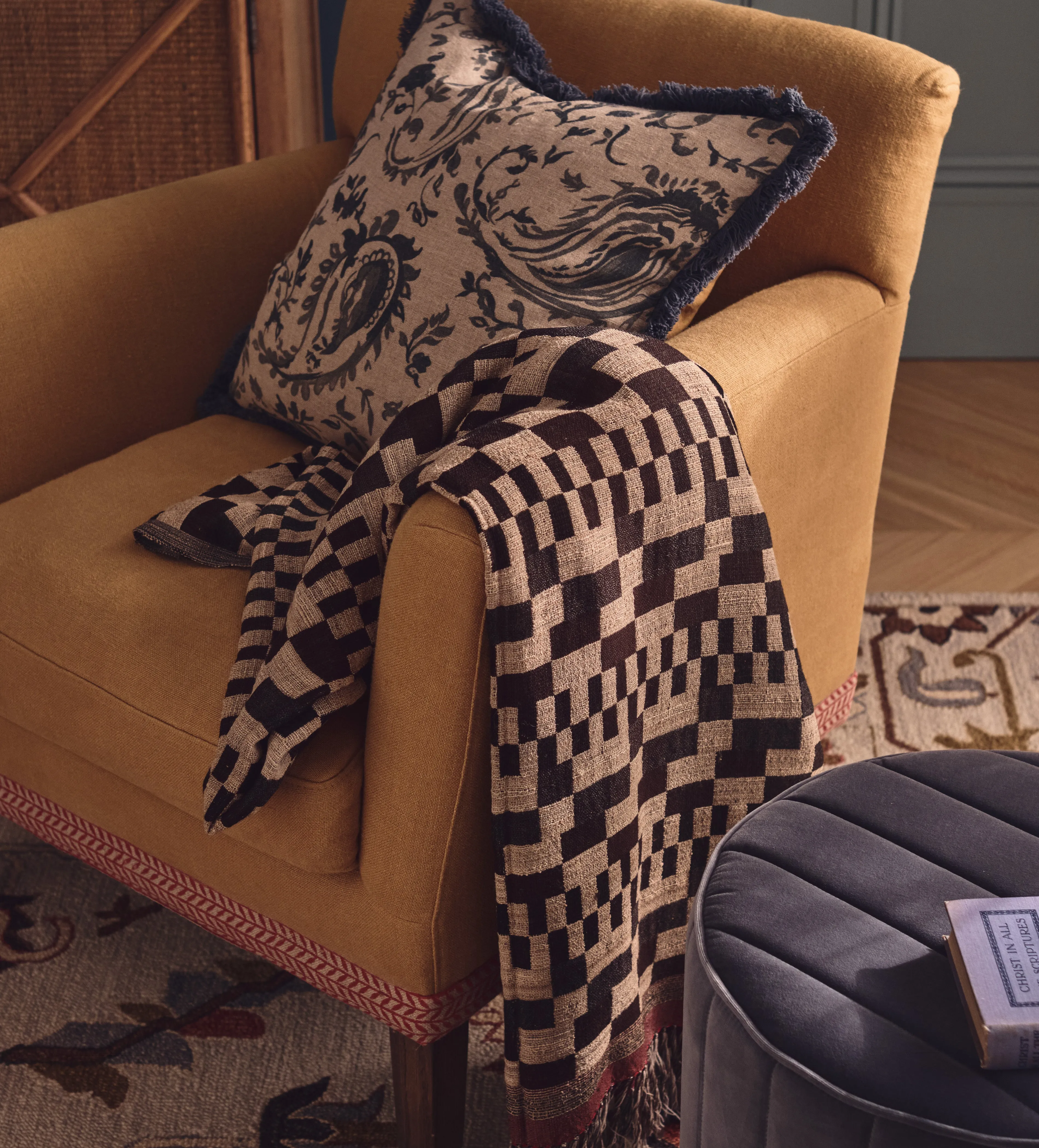 Grid Pattern Throw - Graphite, Handwoven