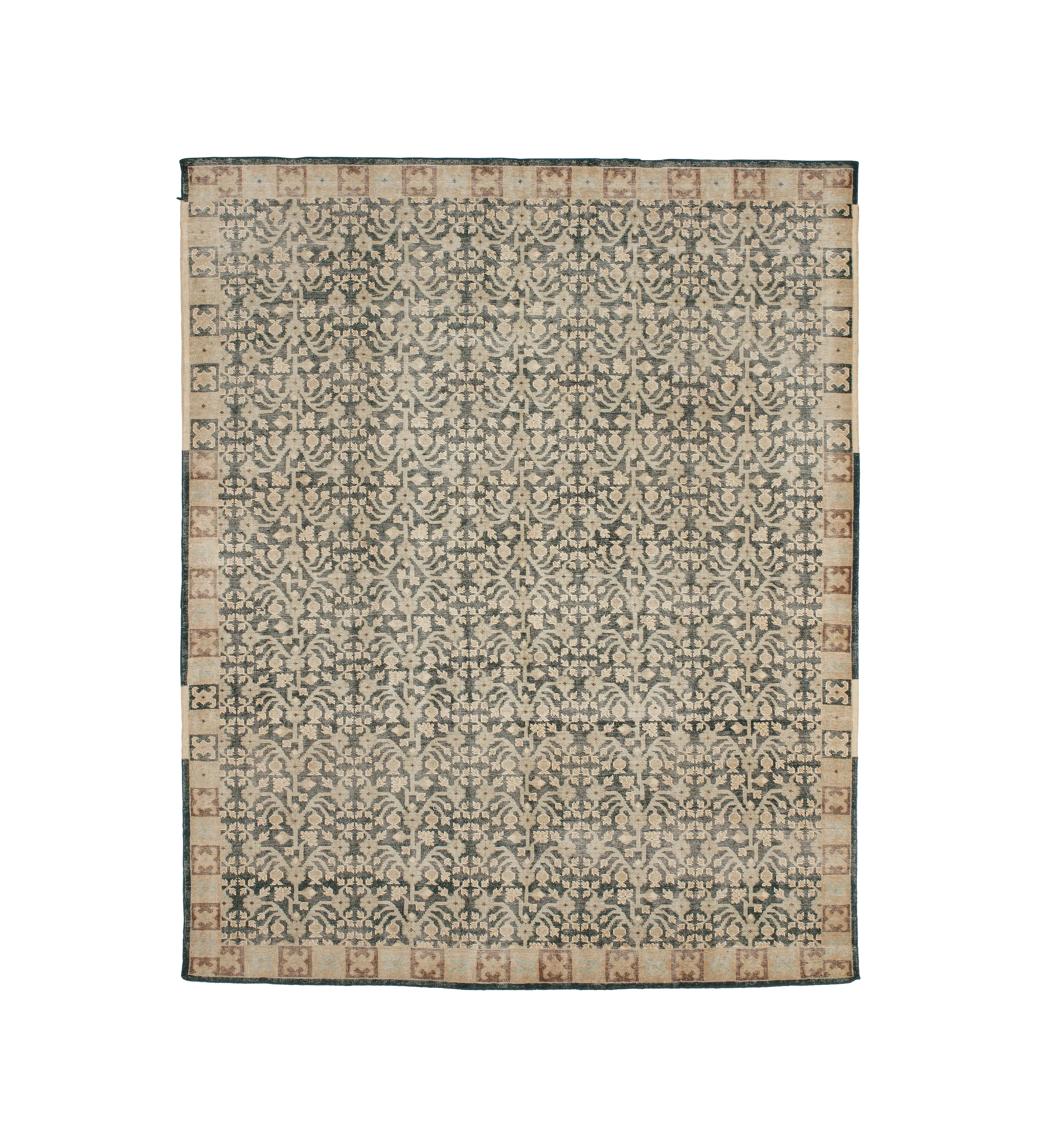 Hand-Knotted Rug with Border - Green image
