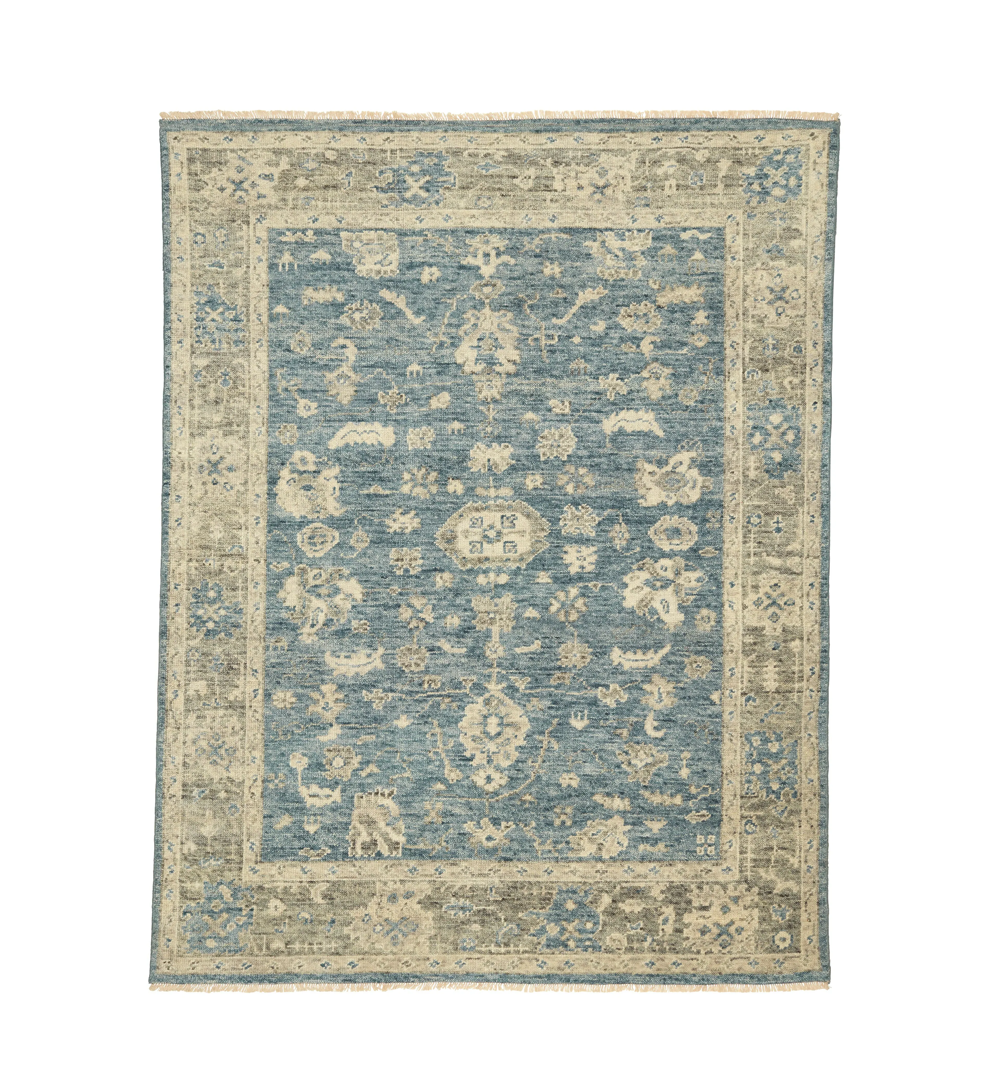 Hand-Knotted Rug with Floral Design - Blue image