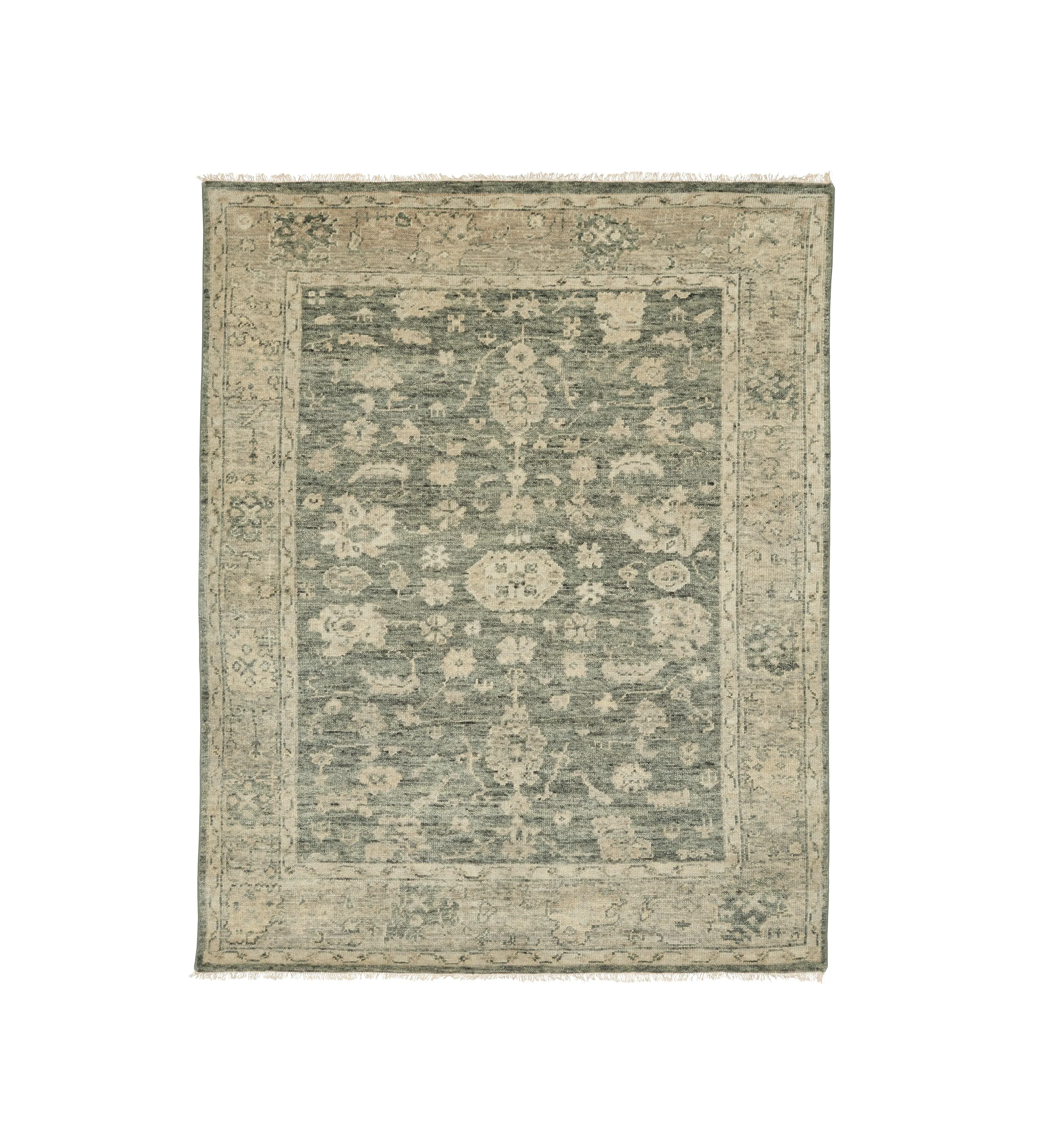Hand-Knotted Rug with Floral Design - Grey