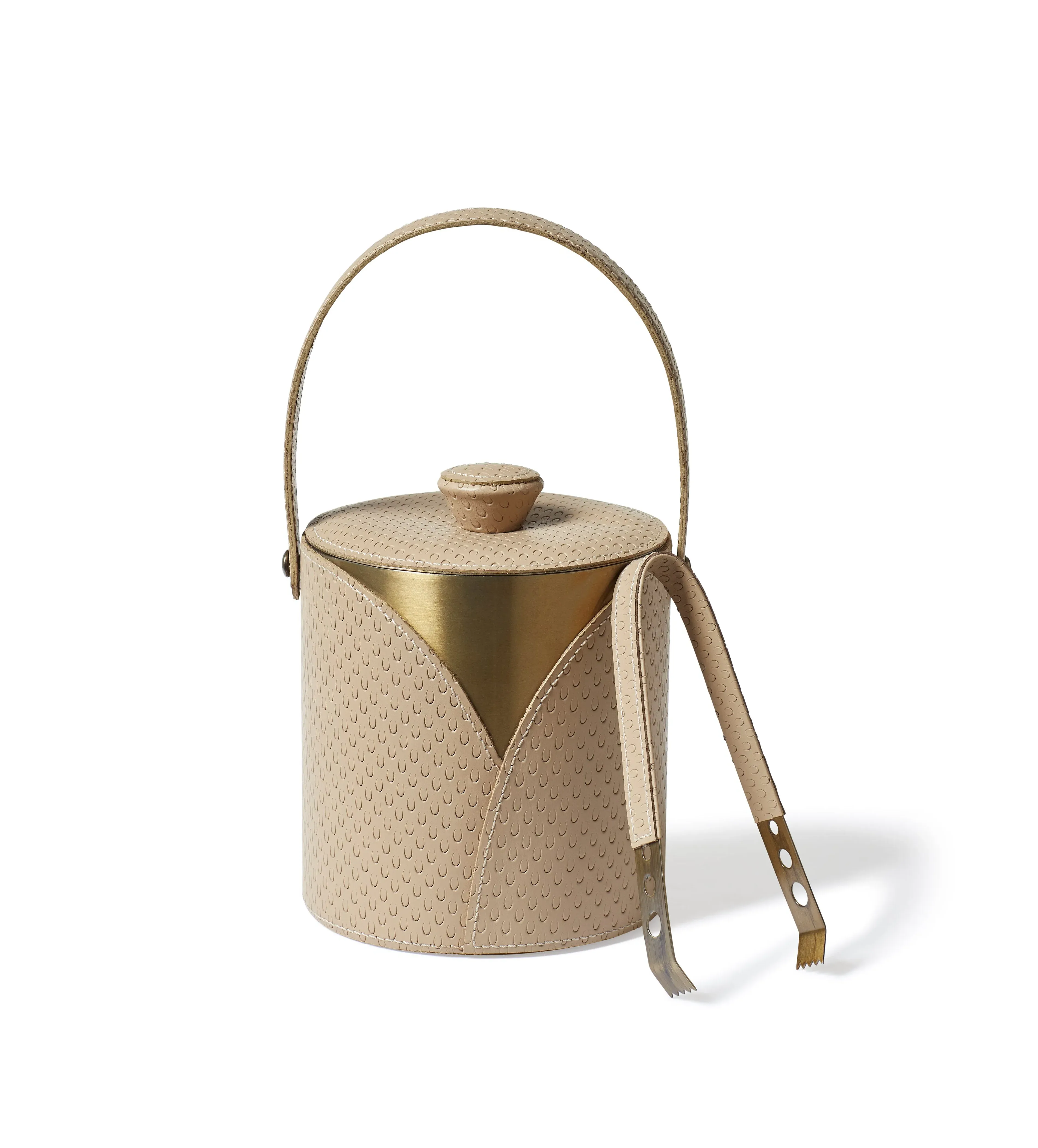 Ice Bucket with Tongs - Taupe, Leather image