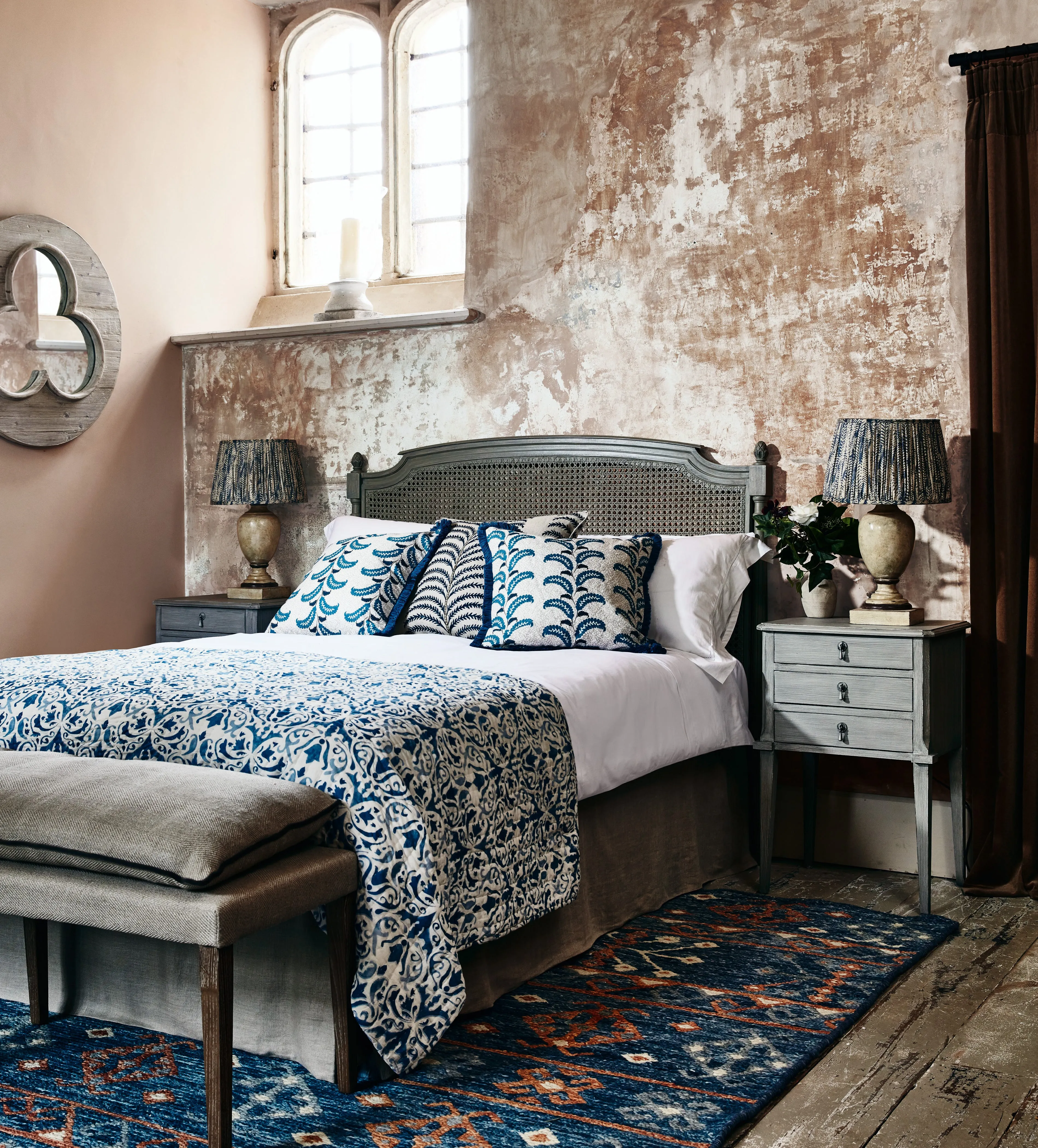 King Size Headboard Carved & Caned - Flannel Grey