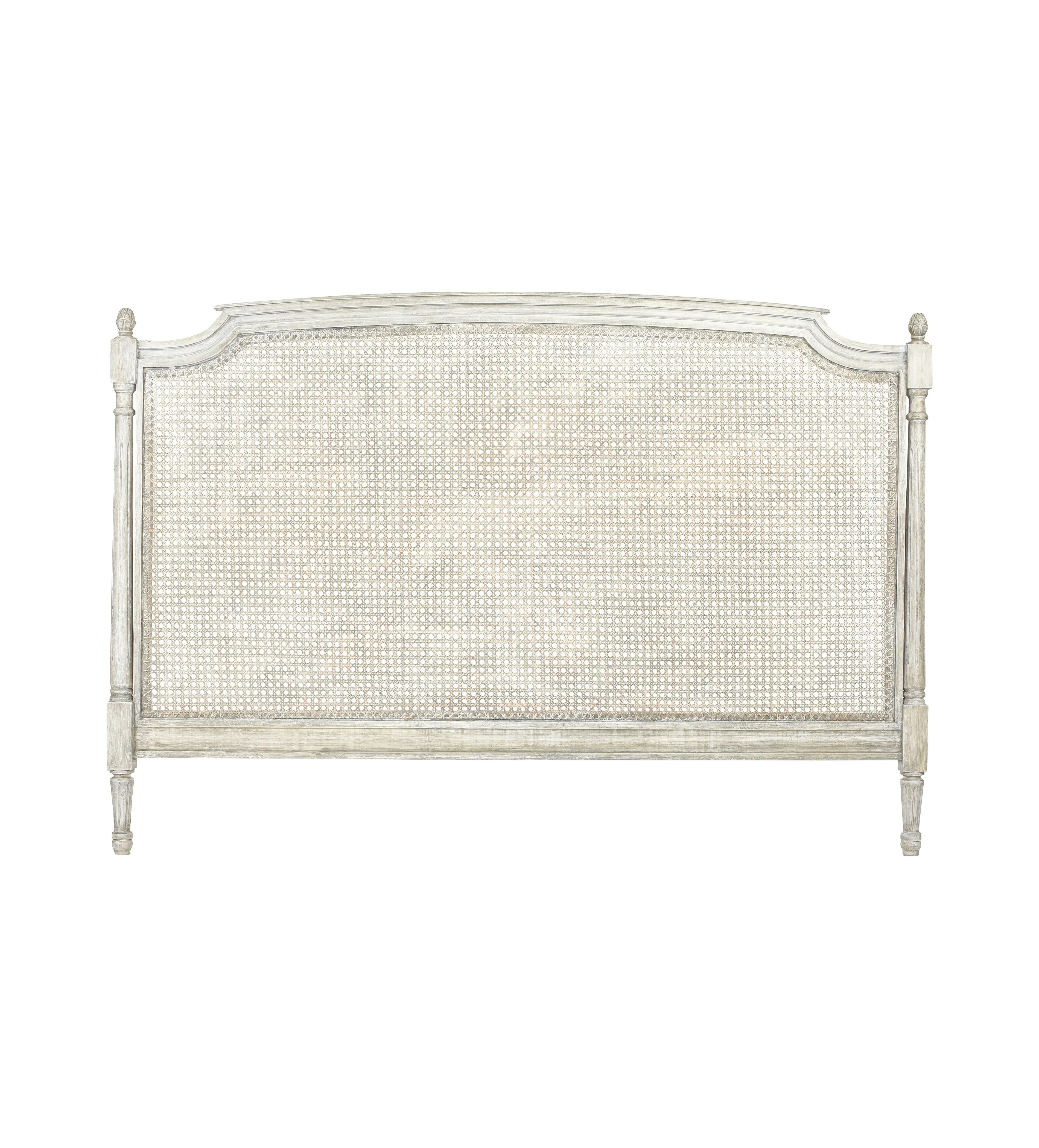 King Size Headboard Carved & Caned - Flannel Grey