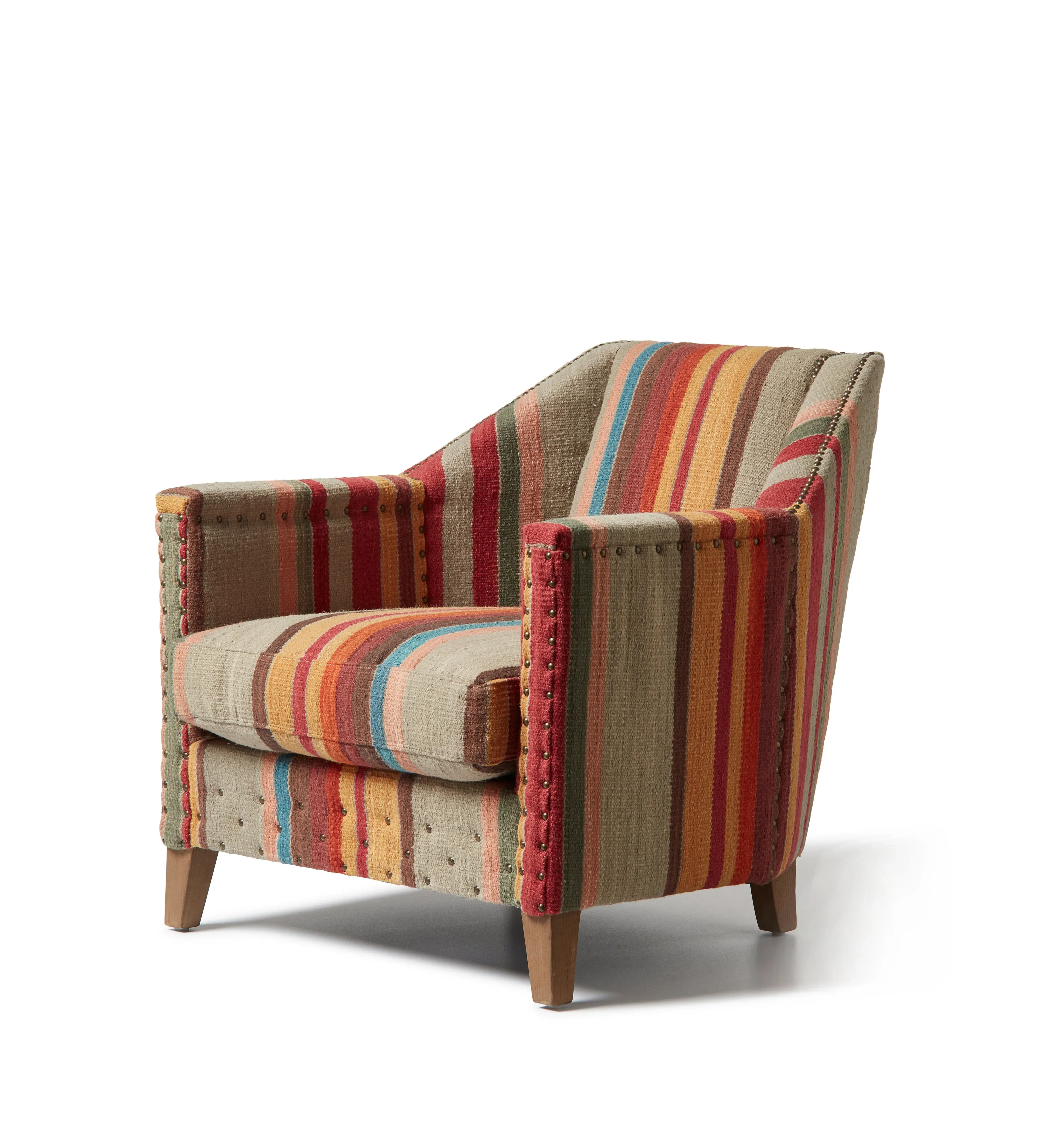 Large Club Chair with Brass Studs - Multi, Kilim