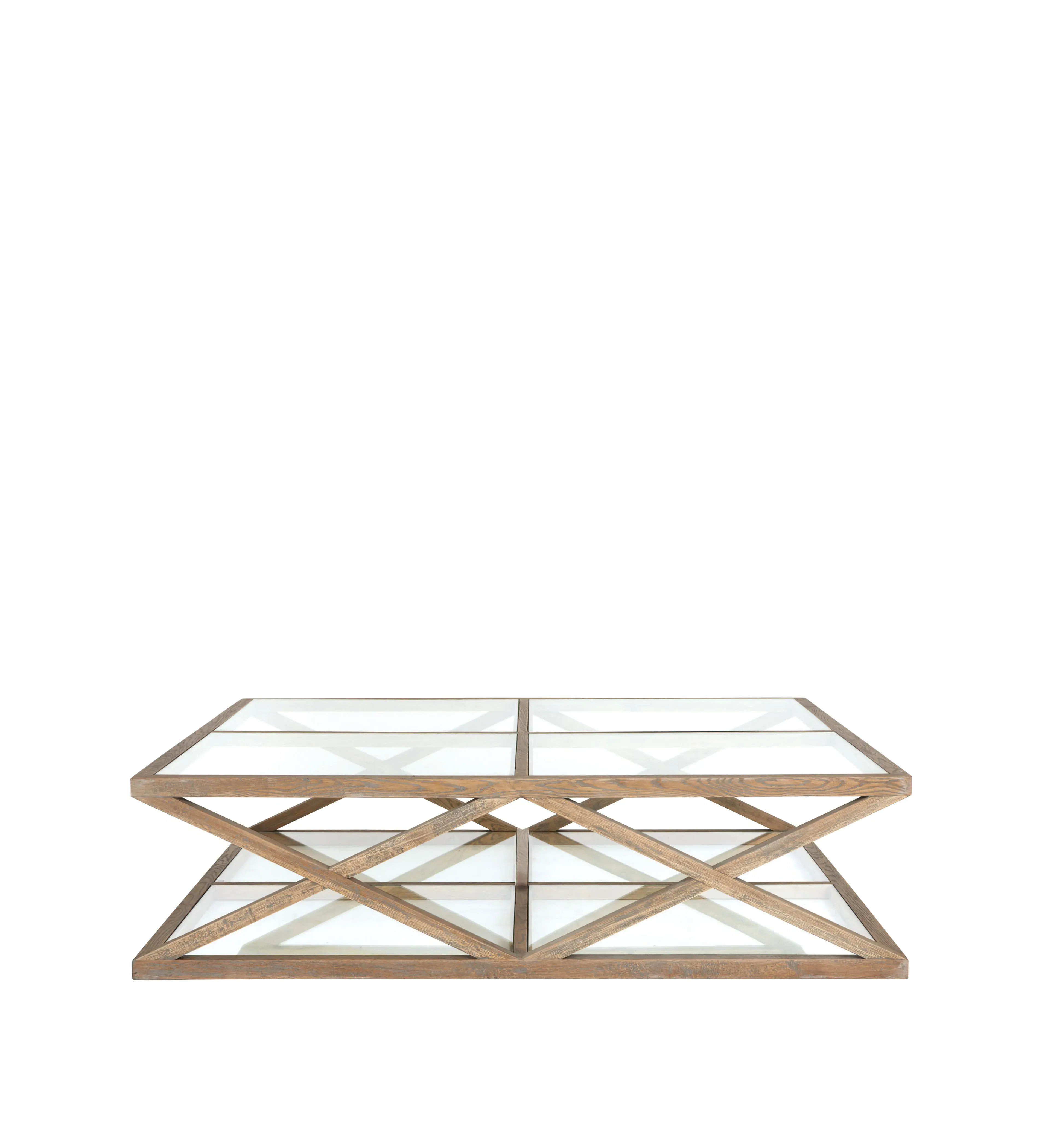 Large Coffee Table with Glass Top - Oak, Weathered