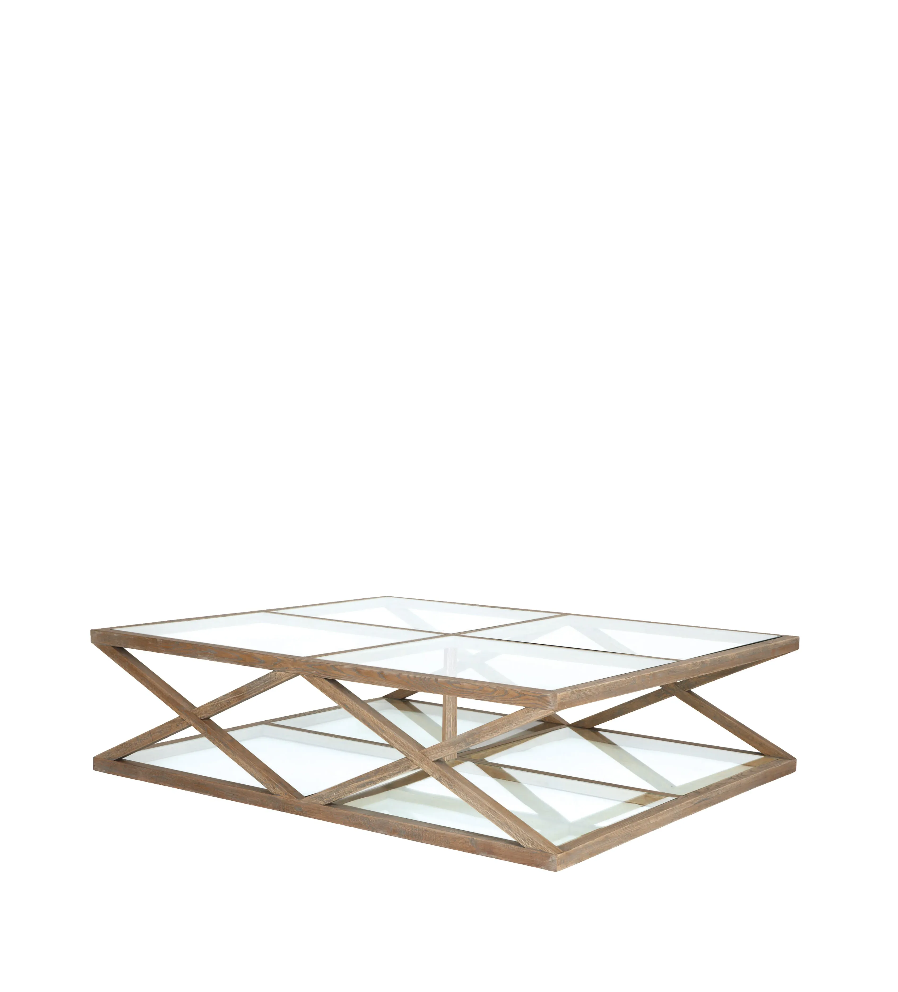 Large Coffee Table with Glass Top - Oak, Weathered