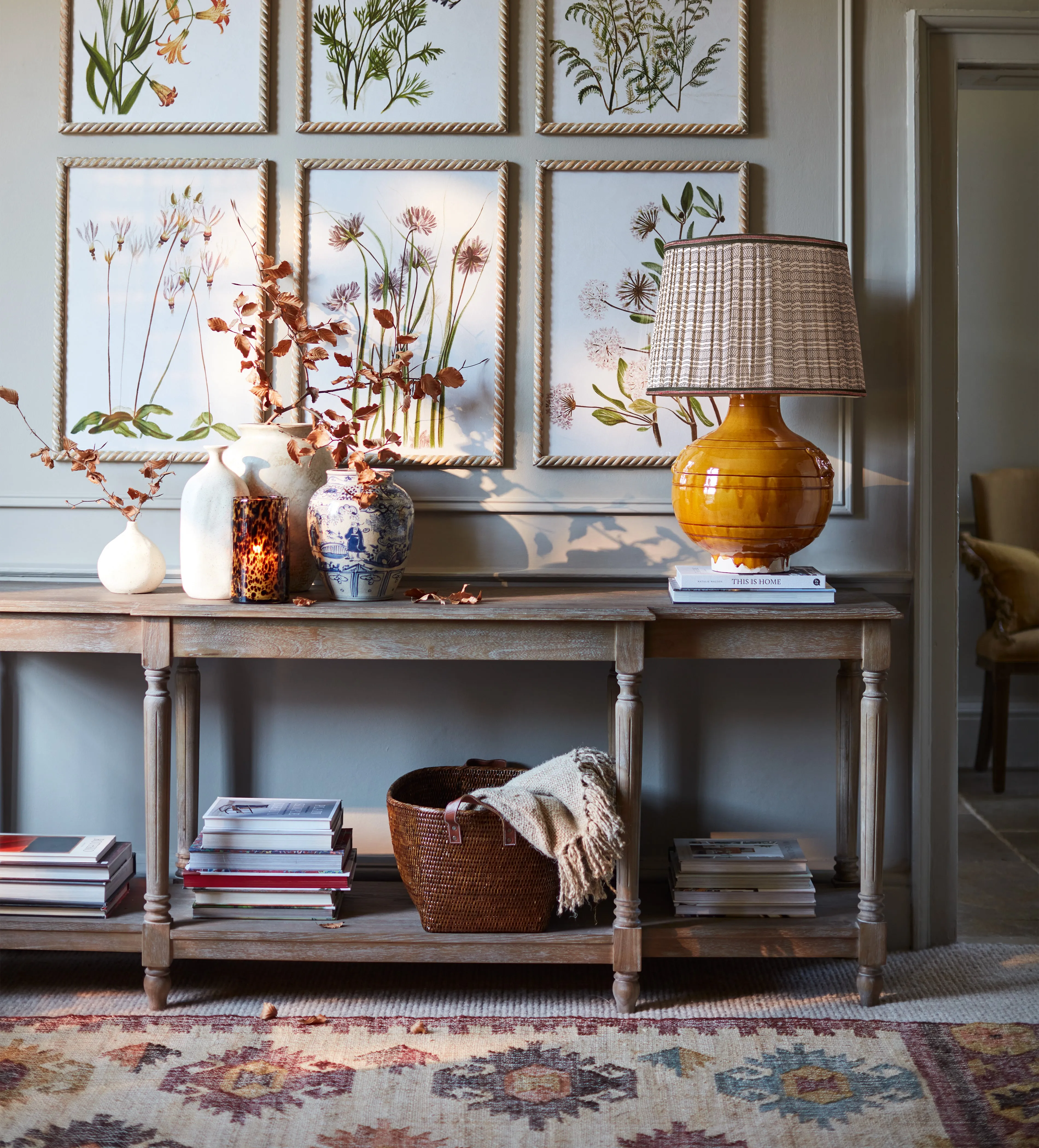 Large Console Table with Shelf - Burnt Oak