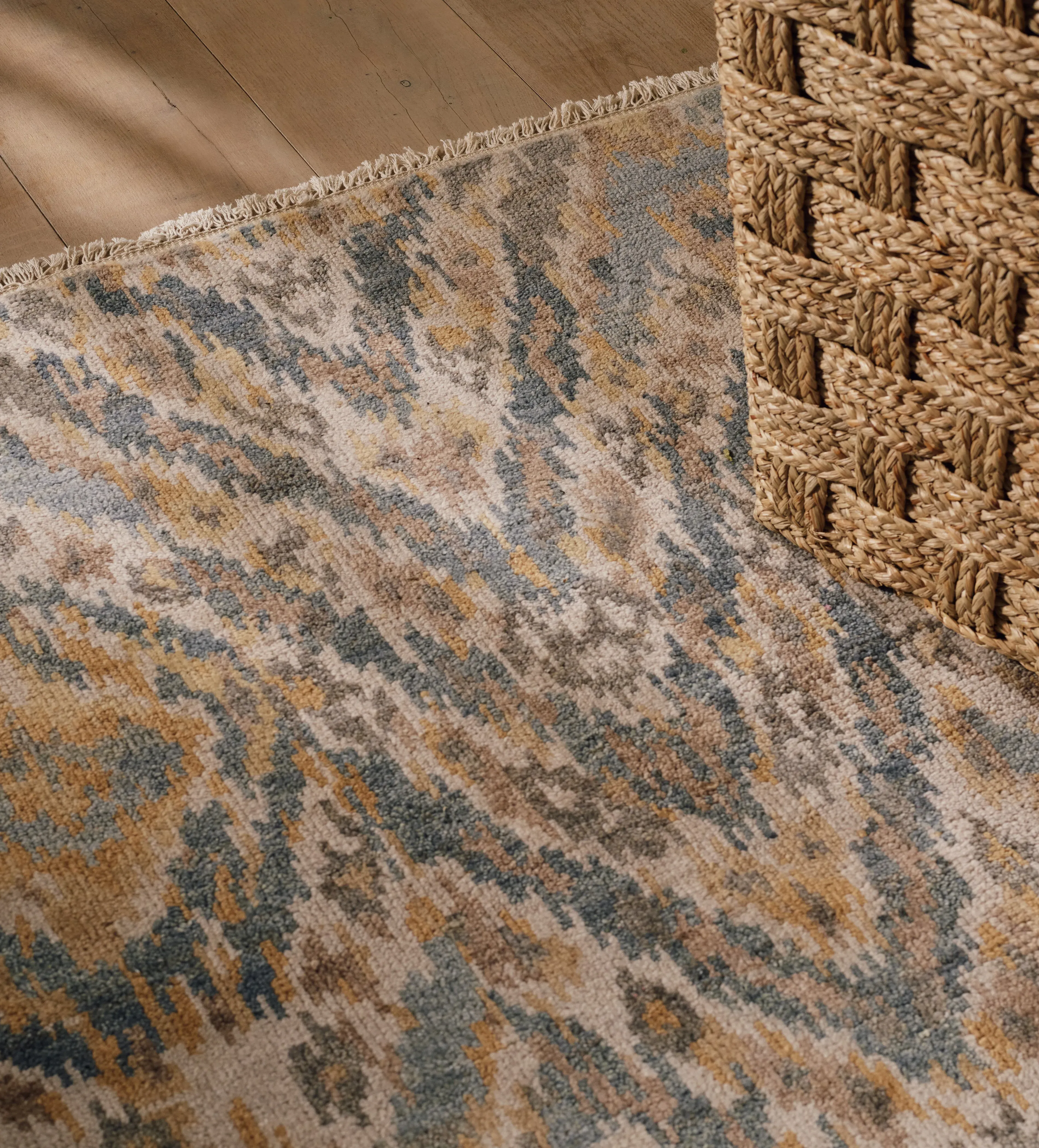 Large Dendron Rug - Natural Blue, Hand Knotted Wool
