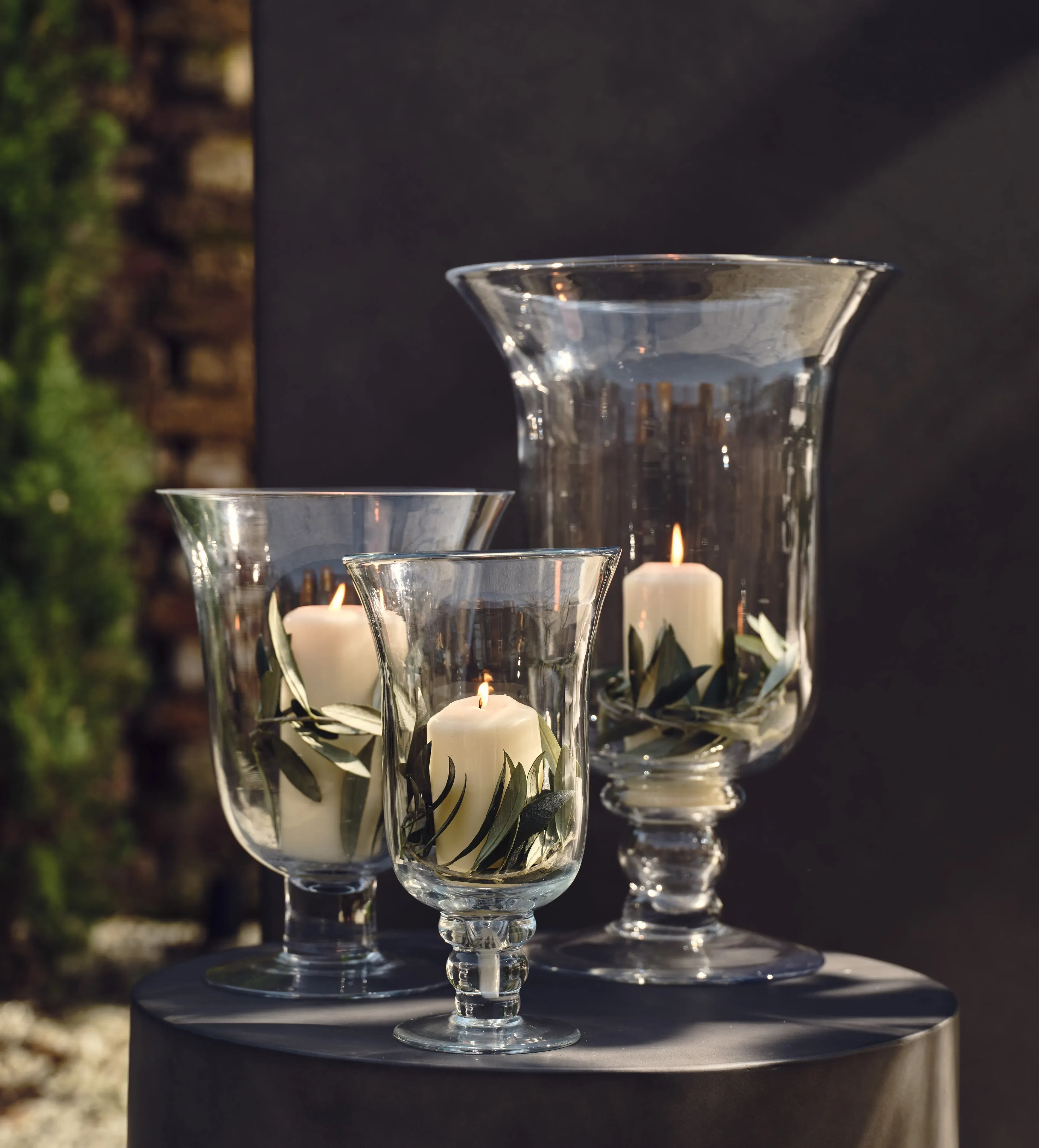 Large Hurricane Vase Candle Holder - Clear Glass
