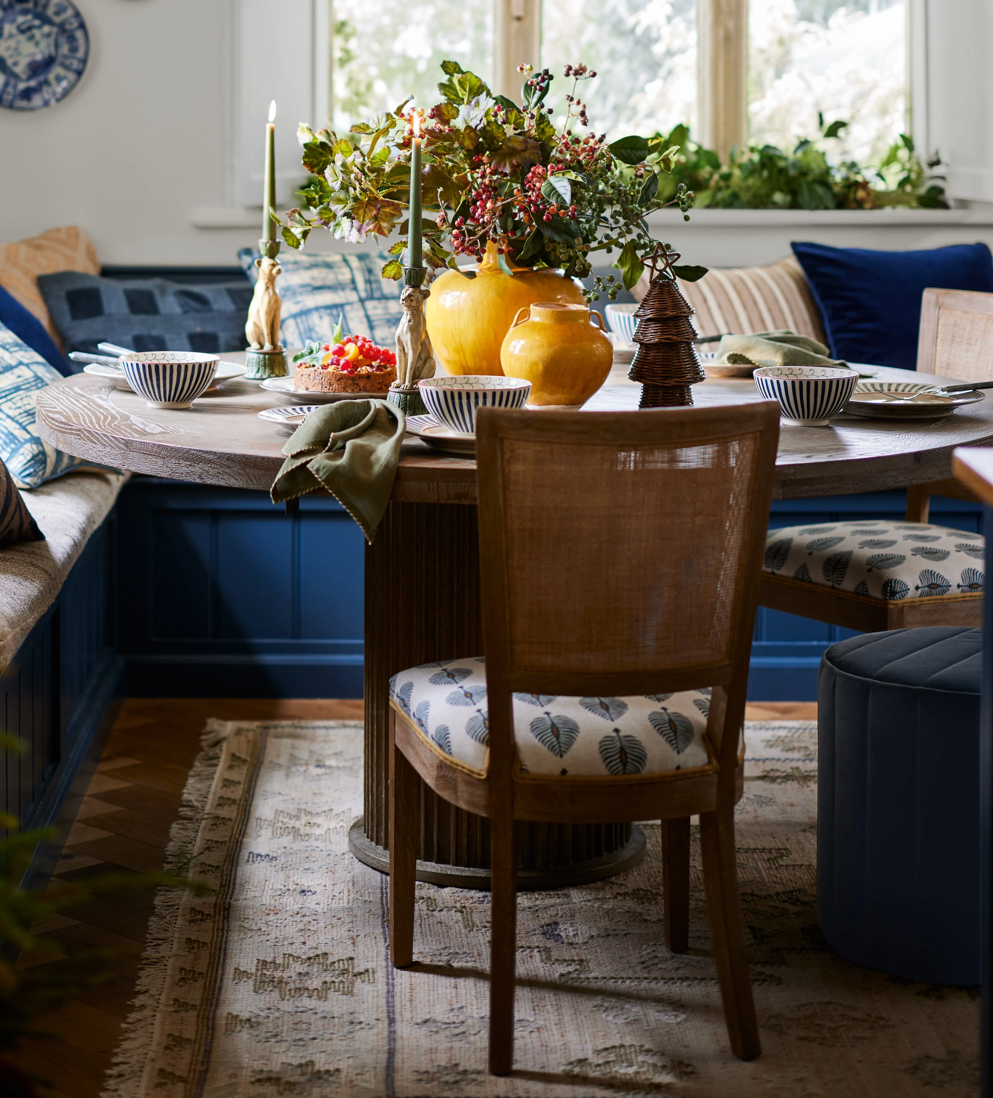 Large Round Dining Table - Burnt Oak, Oak Wood