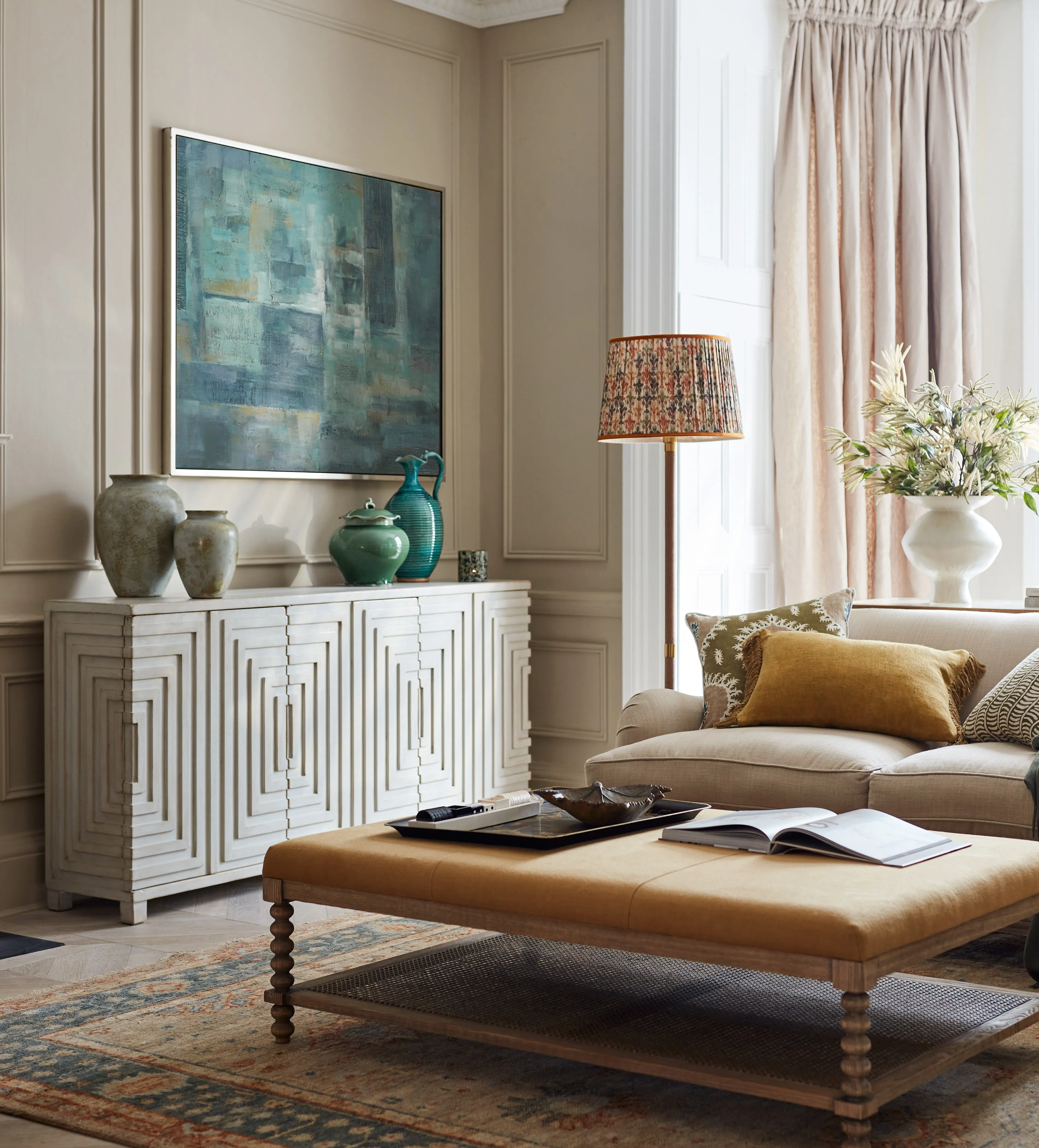 Large Sideboard with Storage - Washed Grey, Wood