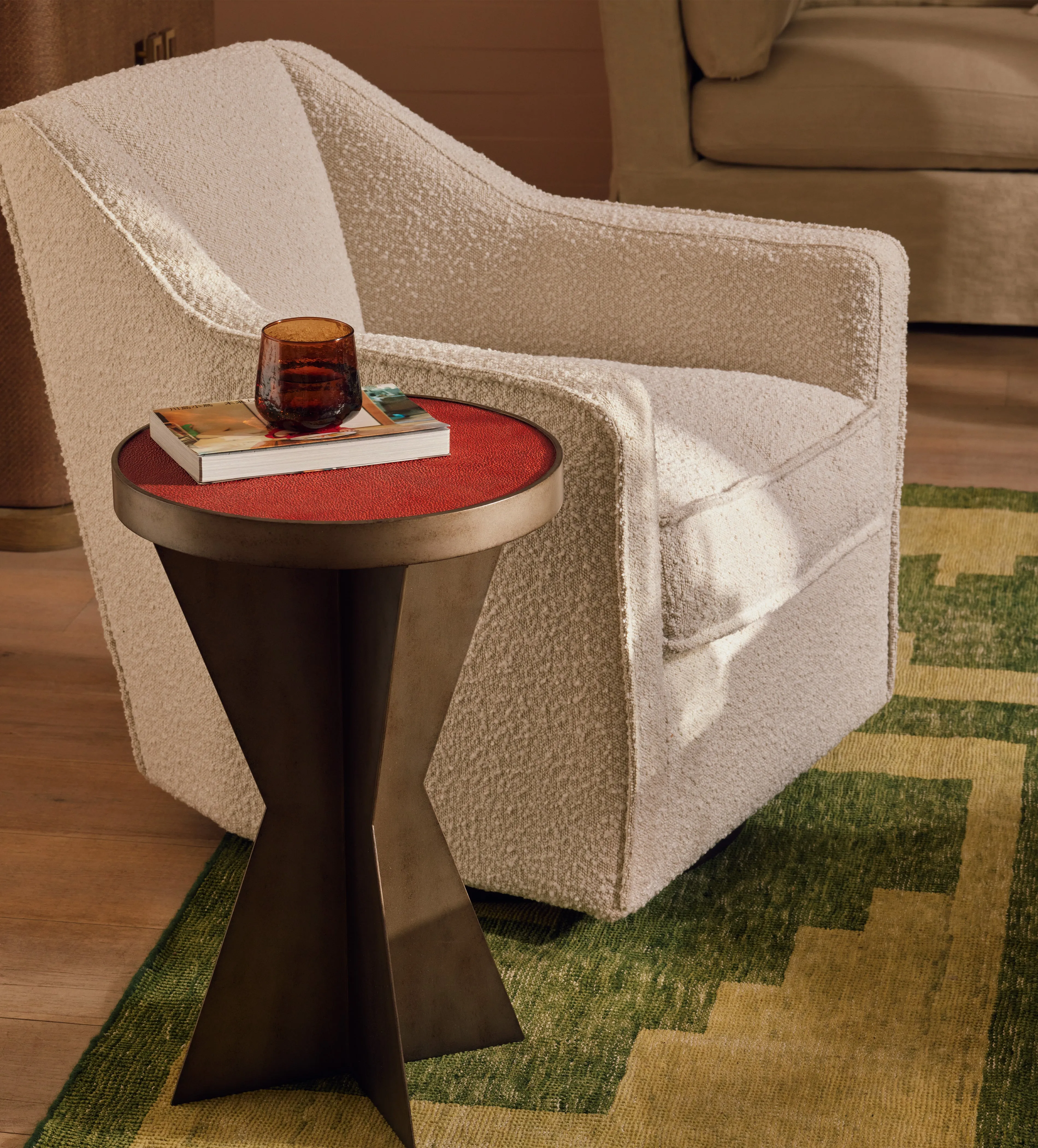 Large Swivel Armchair - Almond, Bouclé